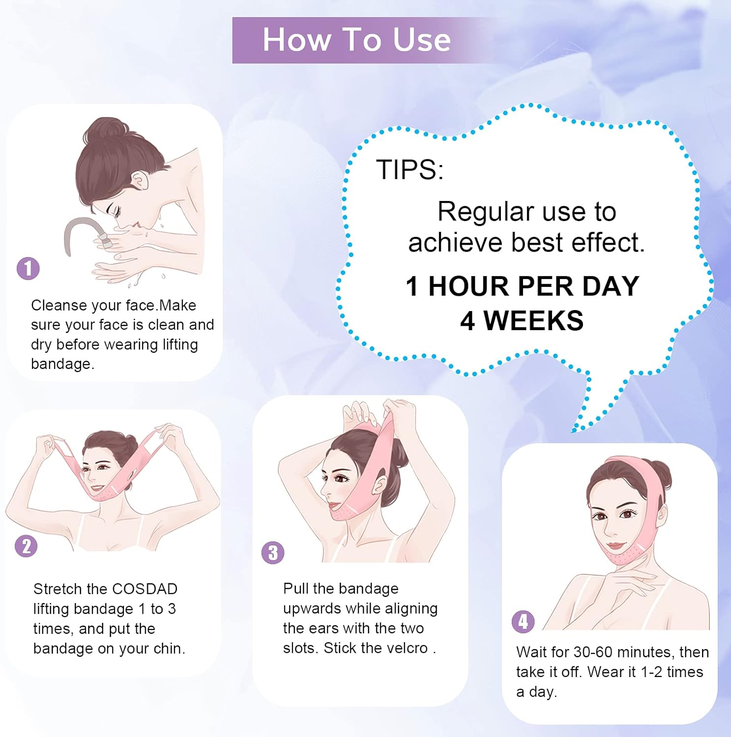 COSDAD Reusable Double Chin Reducer Chin Strap Face Slimming Strap Face Slimmer Shaper for Women,Breathable Comfortable V Line Lifting Mask,Innovative Lifting Technology,One Fits All,Purple image number 4