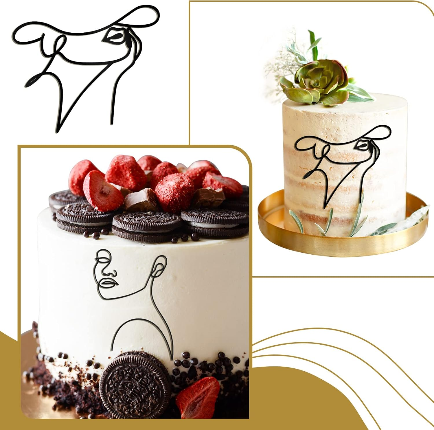 Kigley 22 Pcs Minimalist Art Lady Face Cake Topper Butterflies Cake Decoration Acrylic Wedding Birthday Boho Cake Toppers for Women Bridal Shower Party Supplies (Black) image number 5