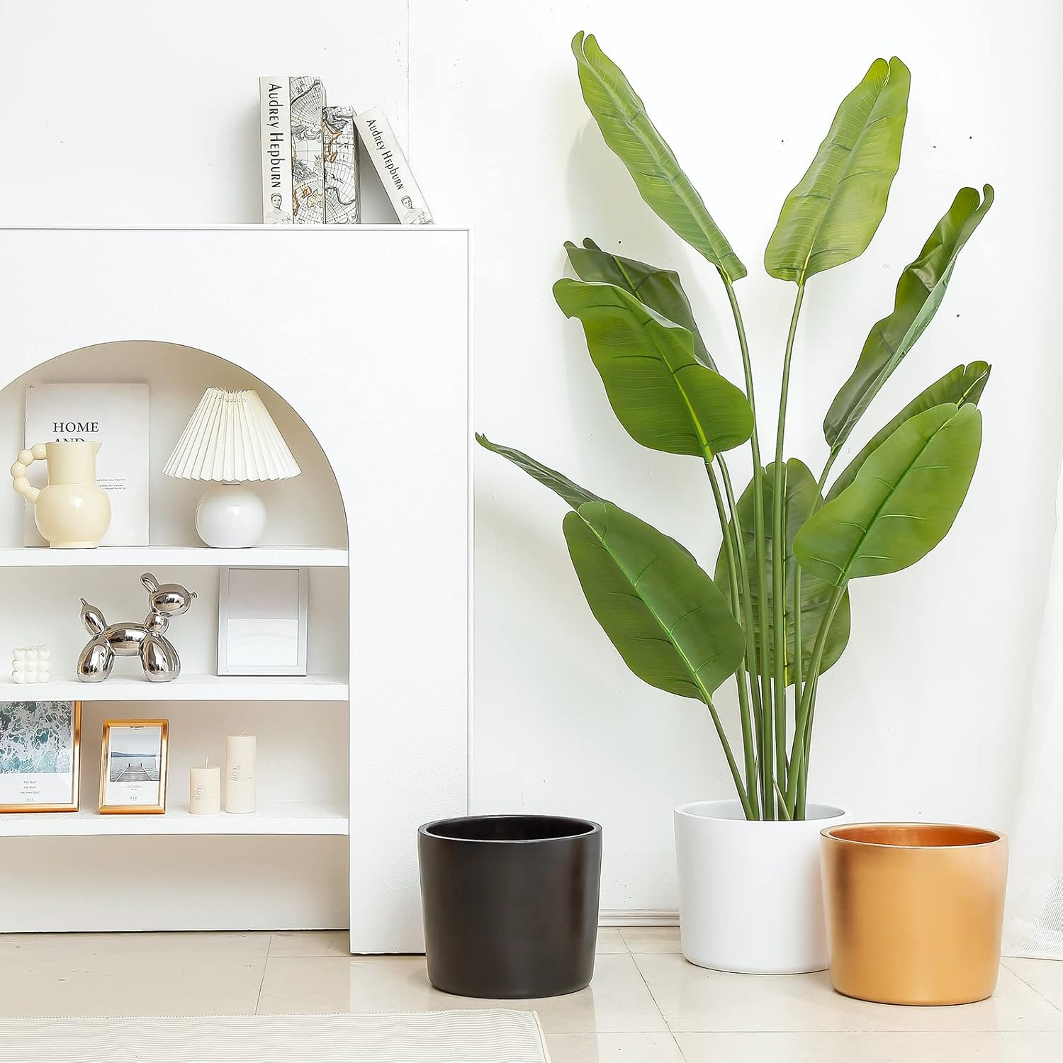 Woiida 30Cm(12&rdquo;) Large White Ceramic Flower Pot, Modern Design Plant Pot with Drainage Hole and Plug, Container for Outdoor, Garden or Indoor, Home,Office, Balcony Garden Decor image number 2