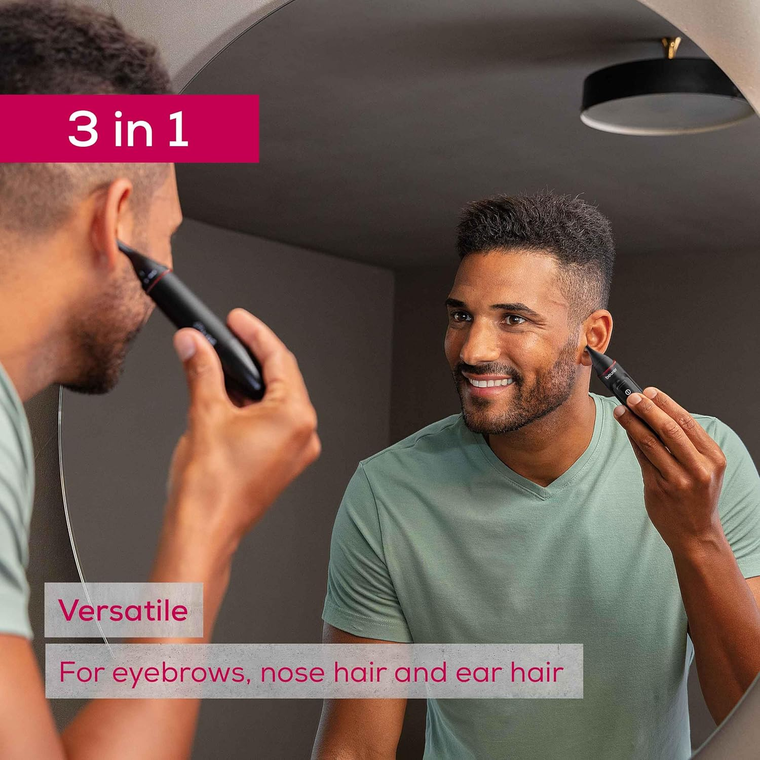 Beurer MN3X Precision Trimmer, Battery Powered Hair Trimmer, 3 High-Quality Attachments Trimmer for Shaping and Trimming Nose, Ear and Eyebrow Hair, Waterproof