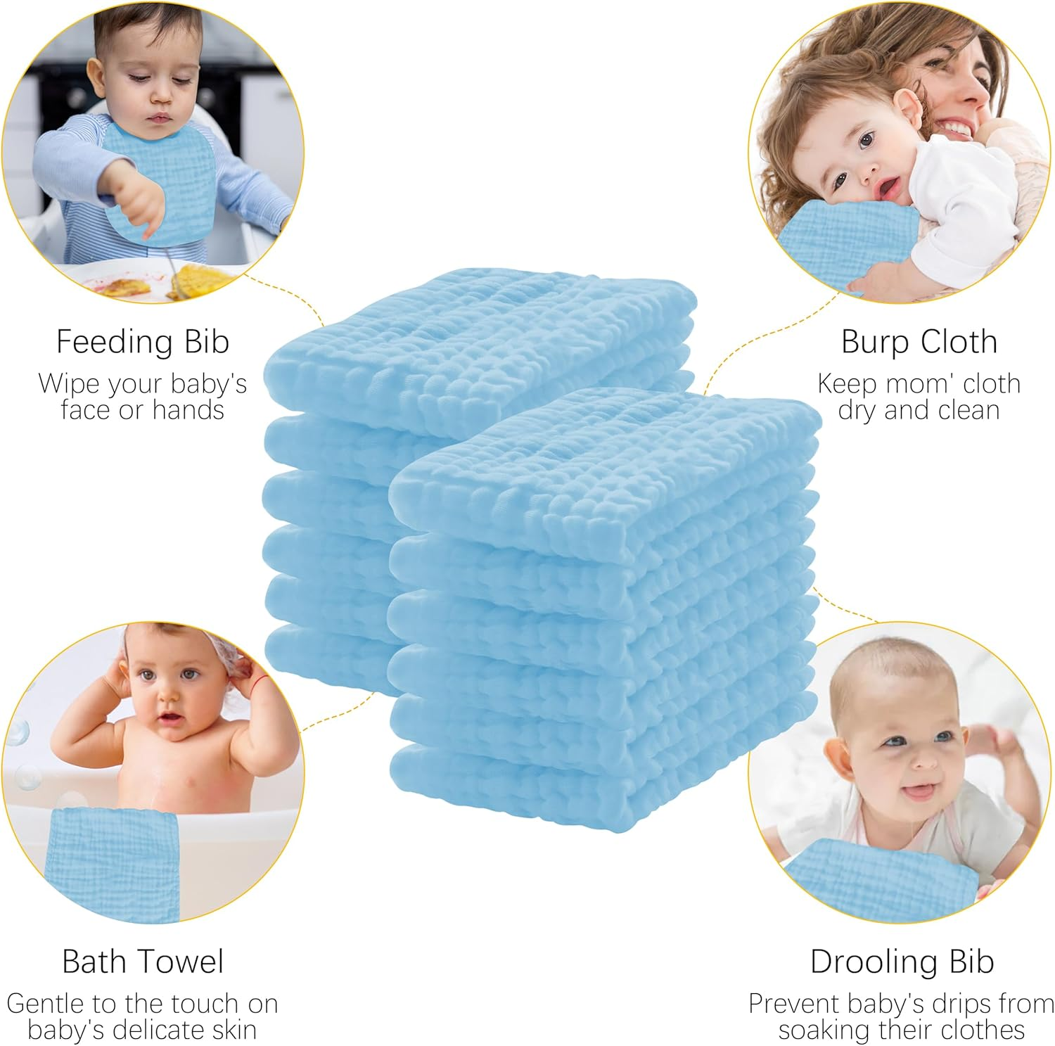 12 Pack Muslin Burp Cloths 100% Cotton Muslin Cloths Large 20''X10'' Extra Soft and Absorbent Baby Burping Cloth - Aqua - Aqua image number 4