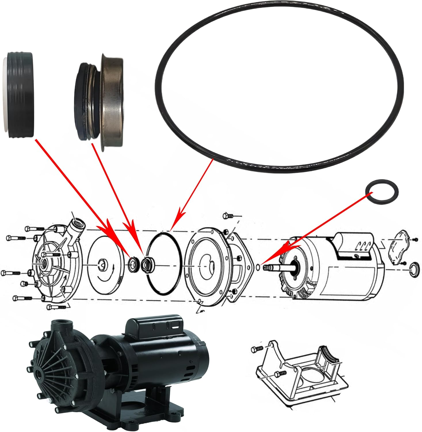 Replacement Swimming Pool Water Pump Sealing PS-1000 AS-1000 U109-136SS Seal Rebuild Kit Fits Polaris(Pre 2012) Booster Pump Repair Kit PB4-60 3/4 Hp Repair image number 2