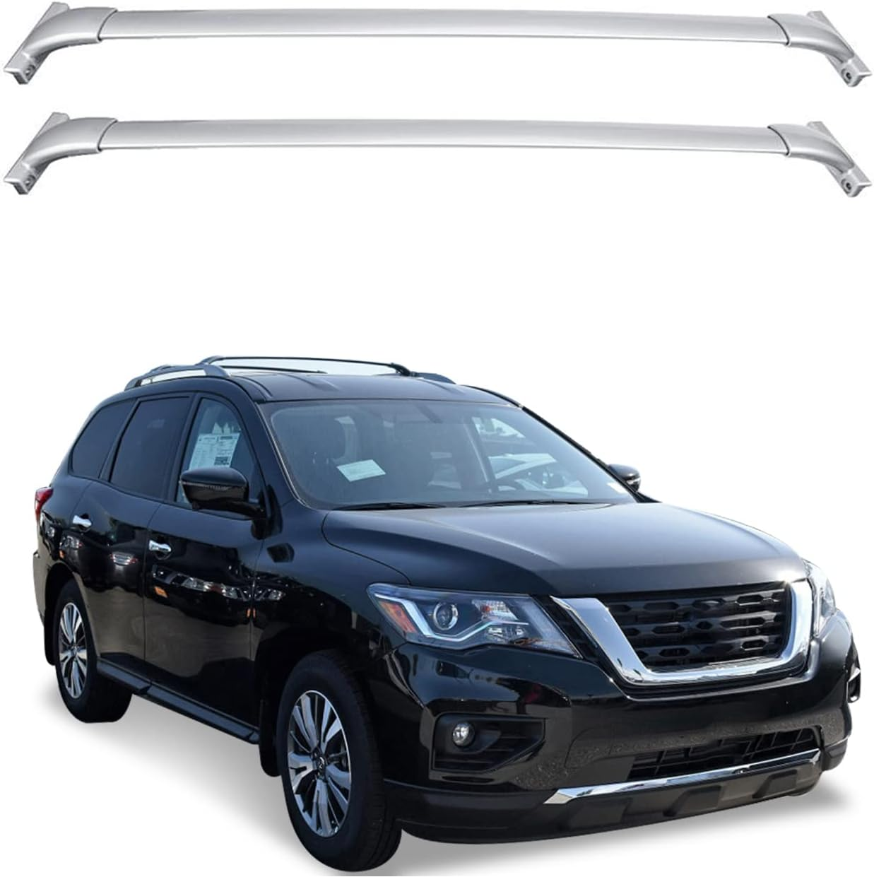 AUXMART Roof Rack Cross Bars 150LBS Silver Rooftop Luggage Racks, for Nissan Pathfinder 2013-2021 & Pathfinder Hybrid 2014 Camping Snowboard Canoe Gear Fishing Pole Bike, Aluminum Cargo Carrier Bars