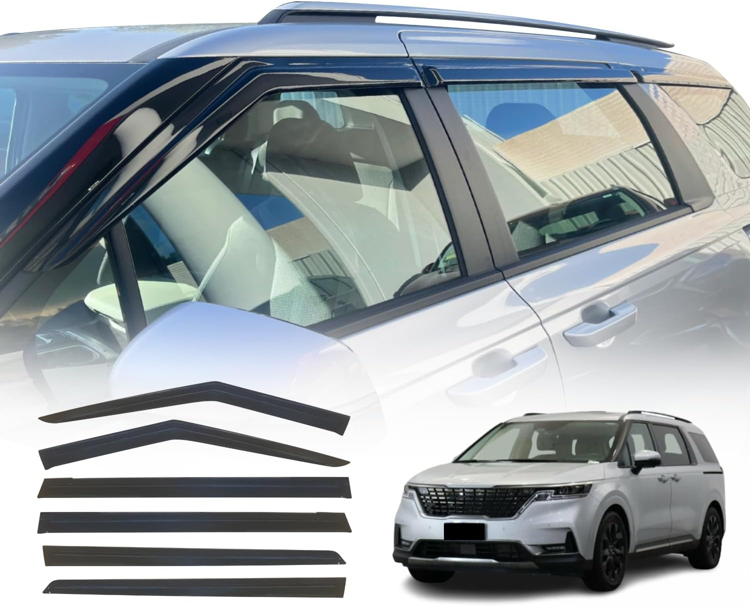 OAD4X4 Weathershields Compatible with KIA Carnival KA4 Series 2020-Onwards, Weather Shields Window Visors Wind Deflectors Sun Rain Guard 6PCS Set image number 1