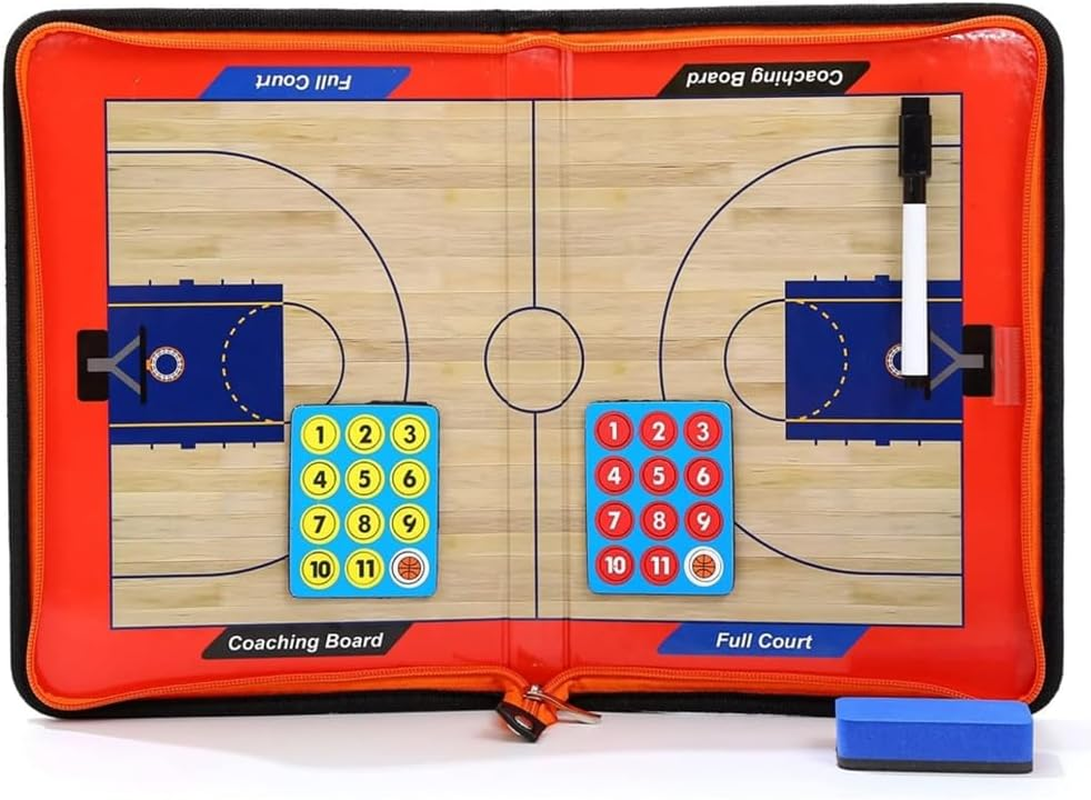 Magnetic Basketball Clipboard for Coach, Portable Tactical Basketball Coaching Board, Double Sides Full & Half Court Dry Erase Board with Marker Pen and Zipper Bag image number 1