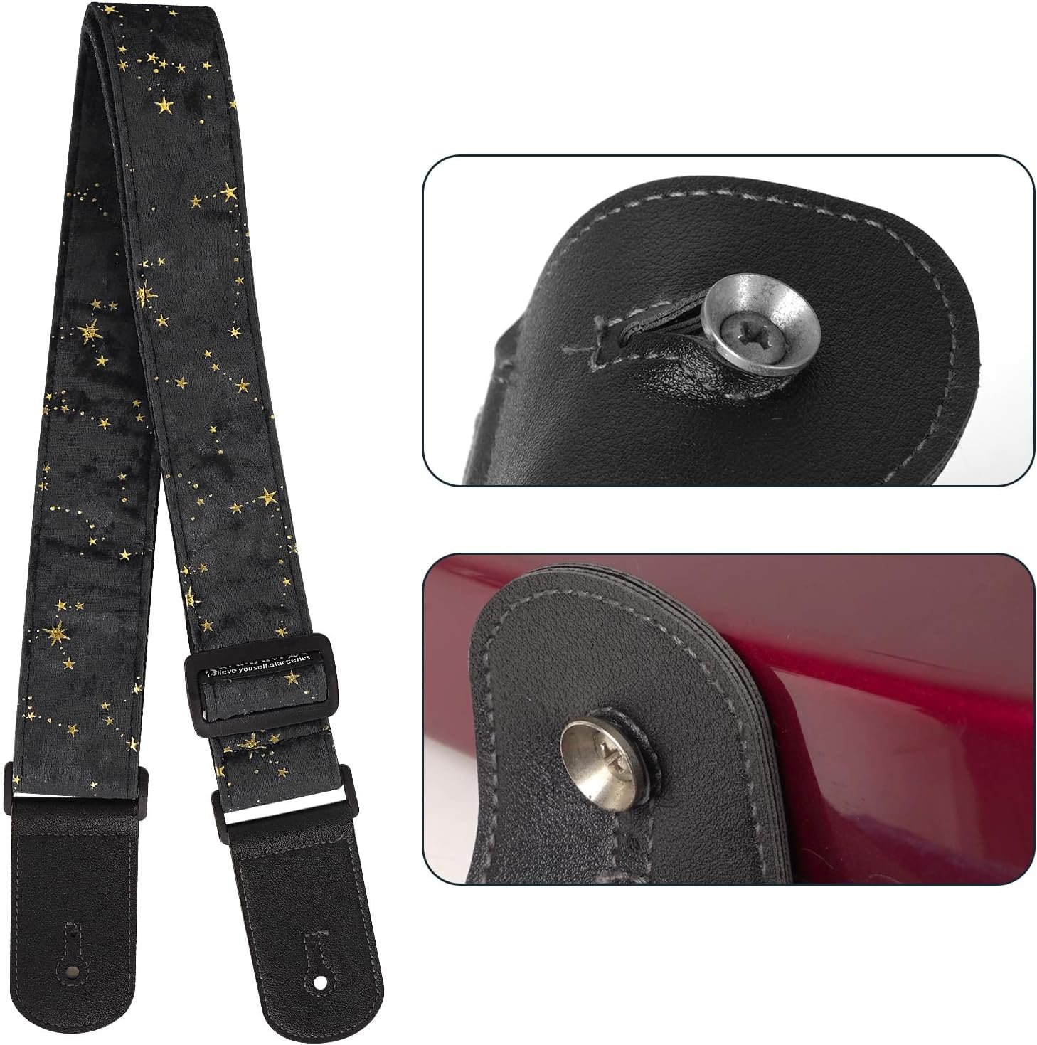 Ukulele Strap Belt, Adjustable Shoulder Strap for Folk, Electric Guitar Bass, Starry Pattern Uke Strap for Mandolin, Banjo, Concert image number 1
