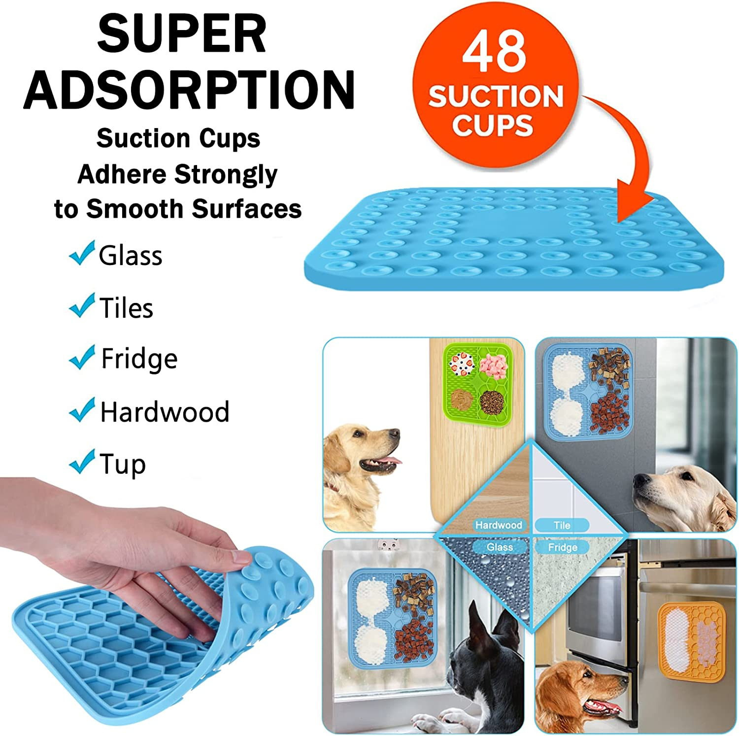 Dog Lick Mat, 3 Pcs Lick Mat for Dogs with Suction Cups for Anxiety, Peanut Butter Dog Licking Mat Slow Feeder Dispensing Treater Lick Pad for Dogs Cats Bathing Grooming