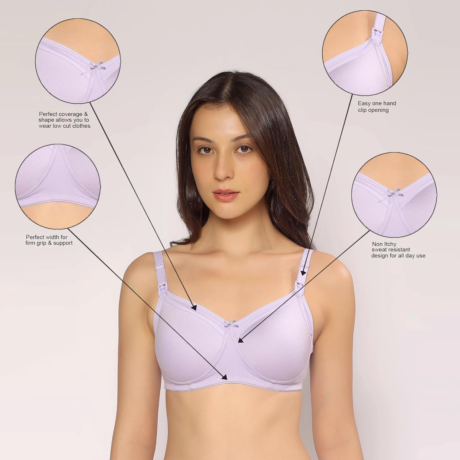 Momtobe Women'S Cotton Multicolor Full Cup Non Padded Feeding Bra/Nursing Bra/Maternity Bra Combo image number 2