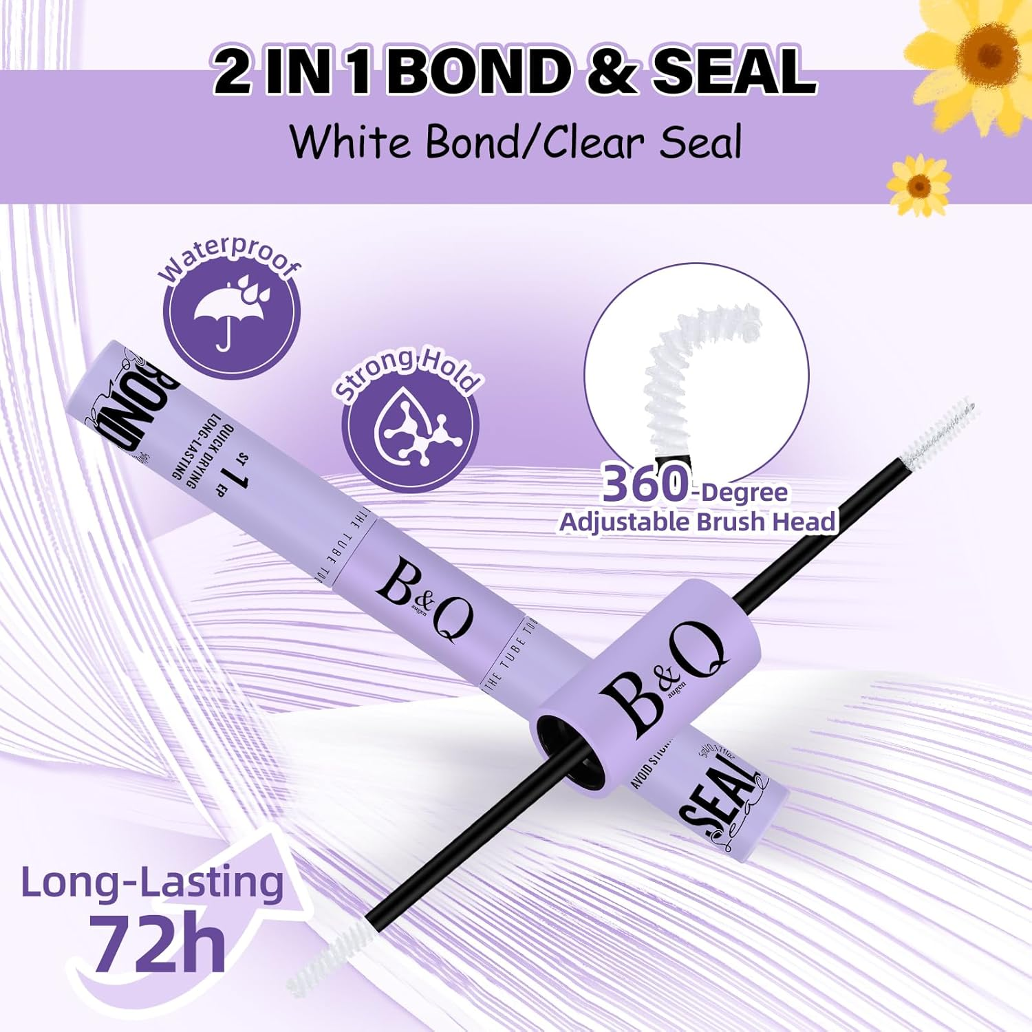 B&QLASH Lash Clusters Kit Sunflower Lash Extension Kit No Lash Map Natural Lash Clusters with Invisible Band 12-14Mm Eyelash Extension Kit C Curl Lash Kit with Lash Bond and Seal(Sunflower) image number 2