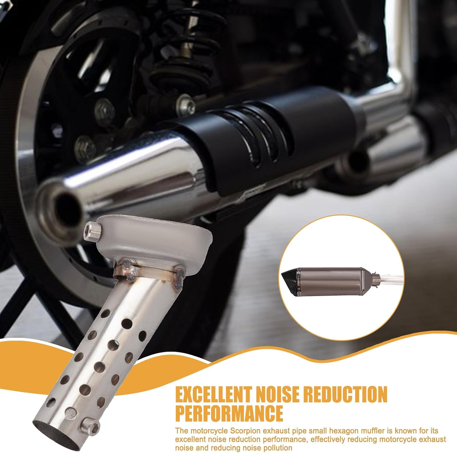 Hexagon Exhaust Muffler - Noise Reduction Motorcycle Muffler Exhaust Muffler,Powersports Silencers & Mufflers Muffler Silencer Pipe for Motorcycle Enthusiasts image number 3