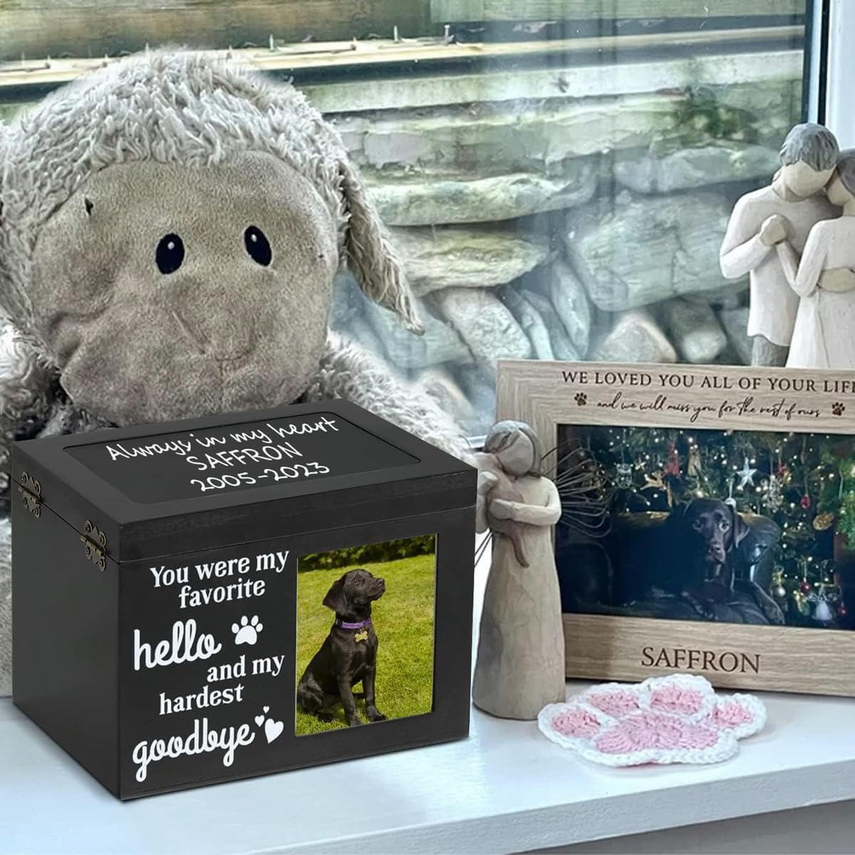 Pet Urn, Large Wooden Urn with Photo Frame, Wooden Pet Funeral Commemorative Box (Red) image number 5