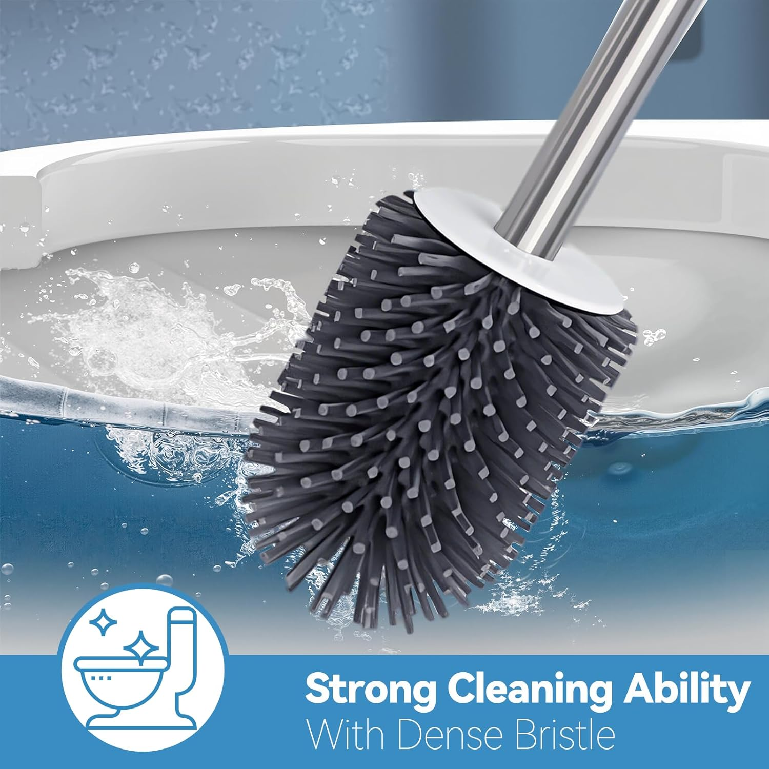 Toilet Brush Set - Toilet Bowl Brushes and Holders for Bathroom, Durable Toilet Cleaner Brush Scrubber for Deep Cleaning with Silicone Bristles, Ventilated Holder - White image number 4