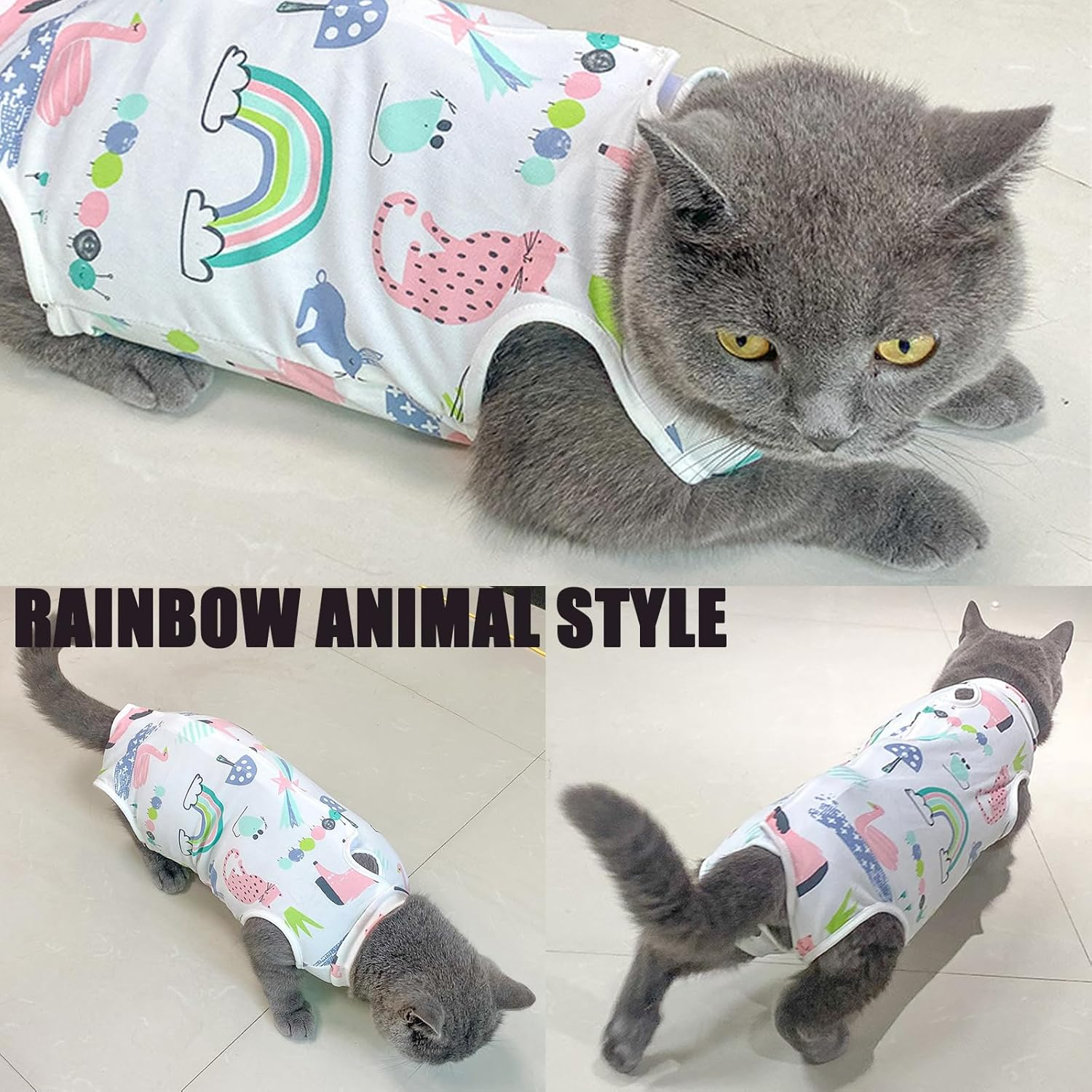 BDSHUNBF 2 X Cat Bodysuit after Surgery Recovery Suit, Cat Bodysuit for Cat Surgery, Cat Clothing, Anti-Leaking, Ideal for Post-Operative Recovery image number 2