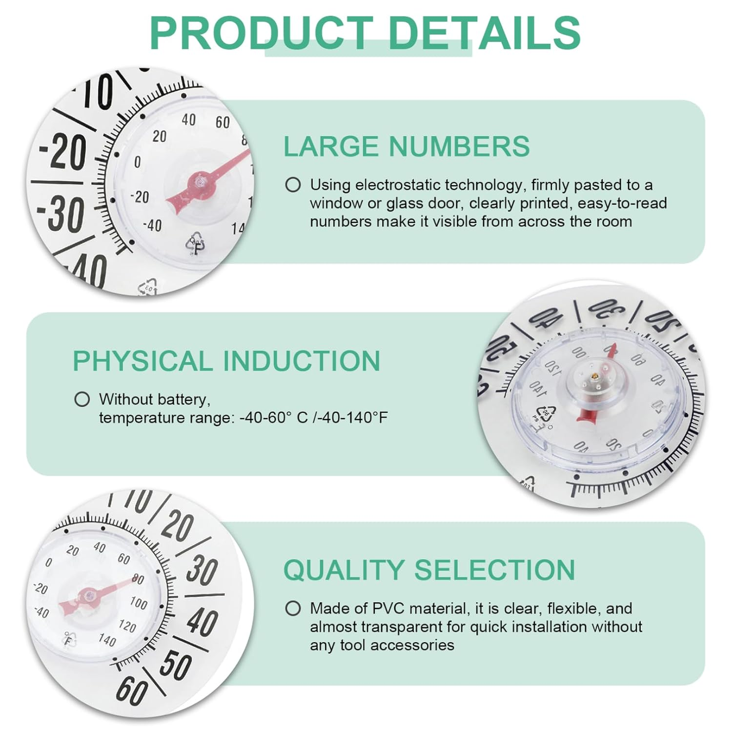 Window Thermometer Transparent round Window Thermometer for outside Temperature Battery-Free Self-Adhesive Waterproof Temperature Measurement Tool Garden Accessories image number 4