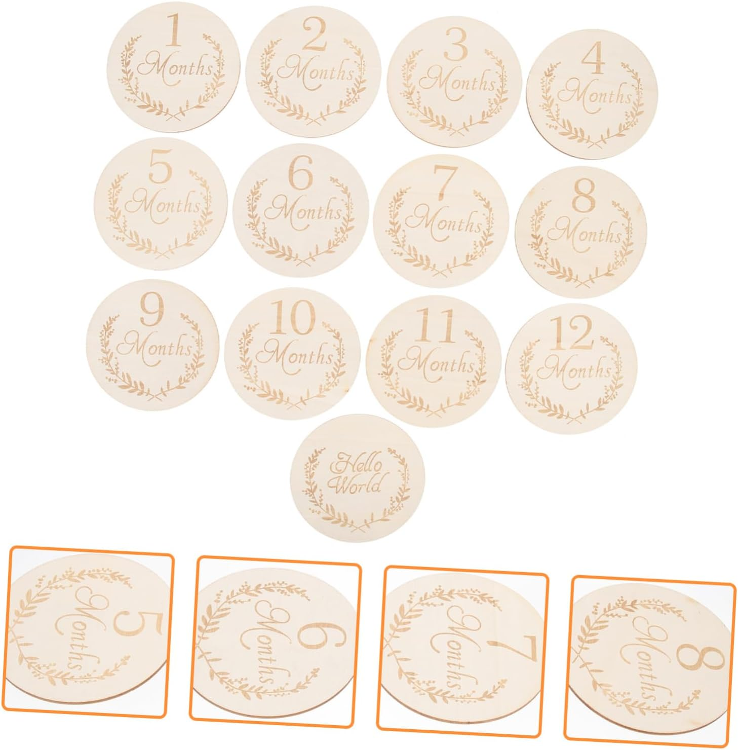 JEWEDECO 13Pcs Monthly Cards Wooden Slices Photo Props Natural Discs for Newborn Milestone Photography Durable Lightweight Commemorative Decoration