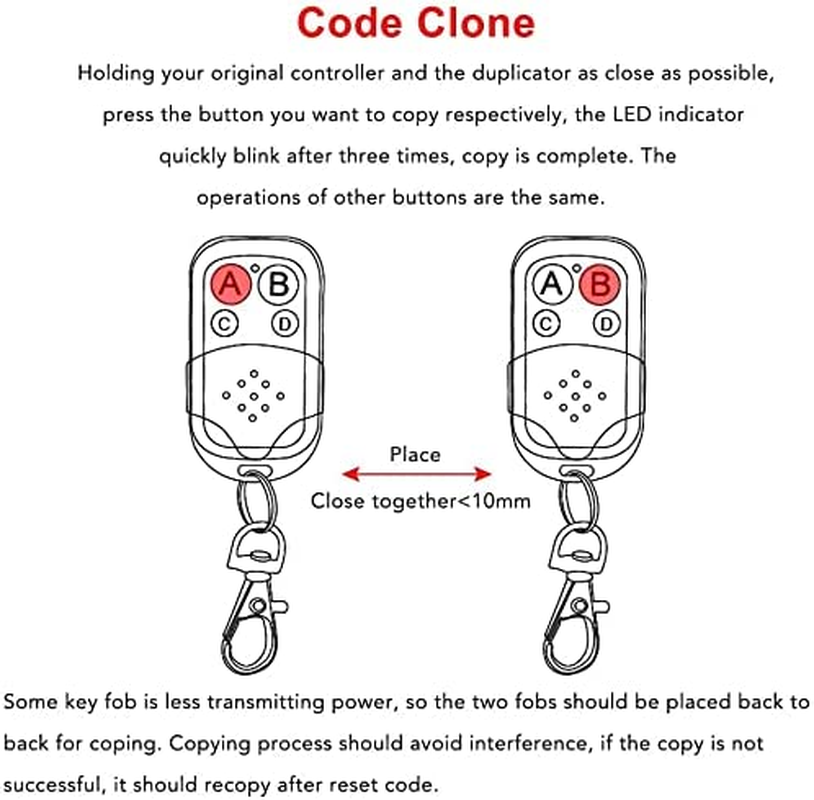 2-Pack 433.92Mhz Garage & Gate Door Remote Control Cloning Duplicator - 4 Buttons Wireless Keychain Transmitter for Auto Sliding/Driveway Gates/Car/Skylight, Compatible with Most Non-Encrypted Openers image number 6