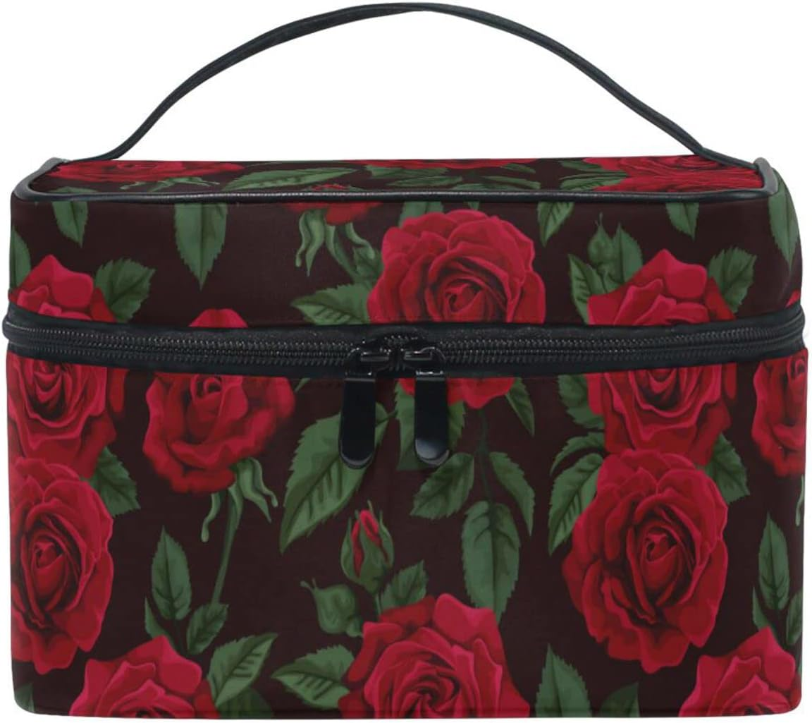 ODAWA Abstract Floral Pattern Makeup Bag Waterproof Travel Organizer Bag for Women and Girls, Red Roses2 - Bright Gentle Pattern image number 3