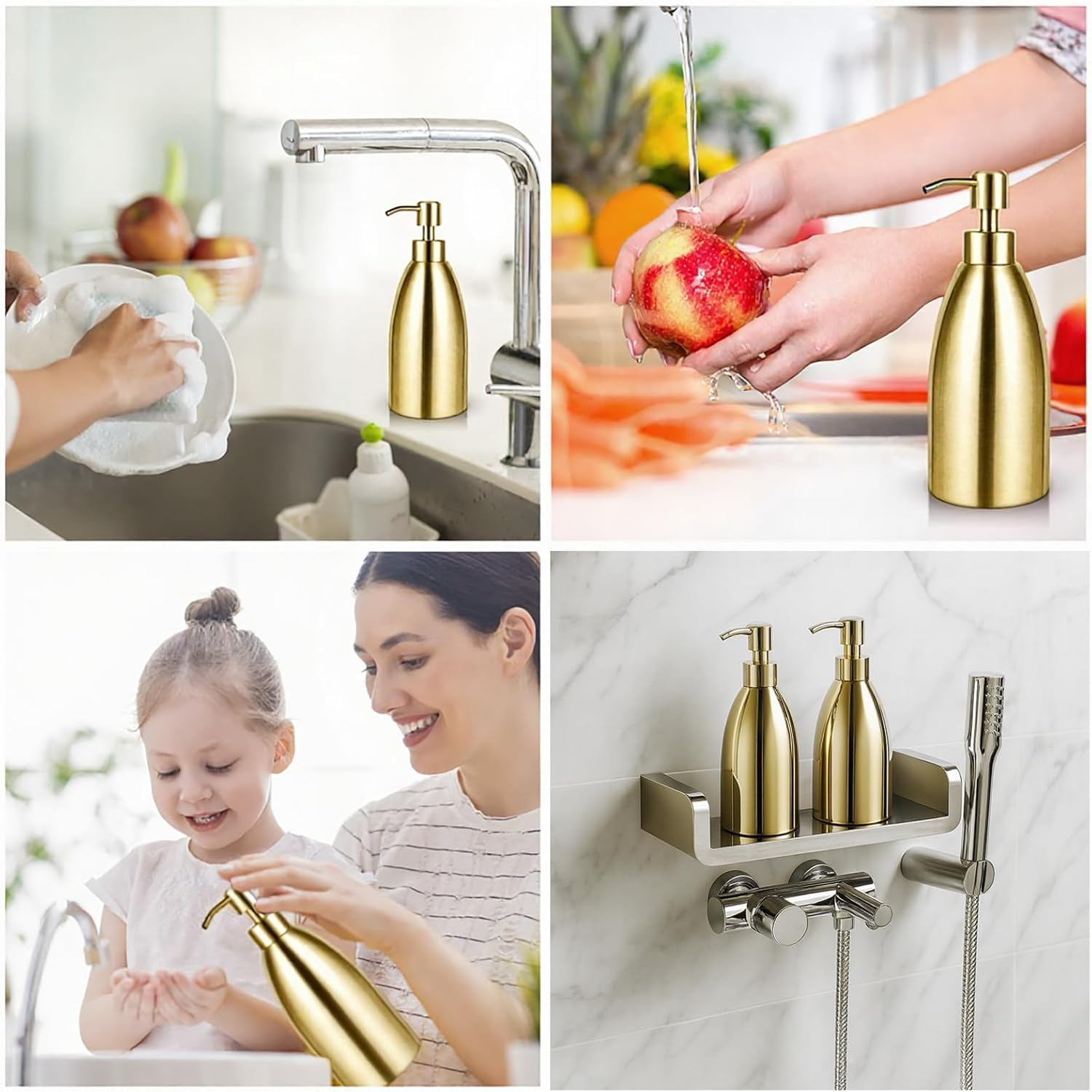 Emarful 304 Stainless Steel Soap Dispenser 16Oz Rust-Proof Liquid Soap Pump Bottle for Kitchen or Bathroom Countertop Hand Dish Lotion Leak-Proof (Gold)