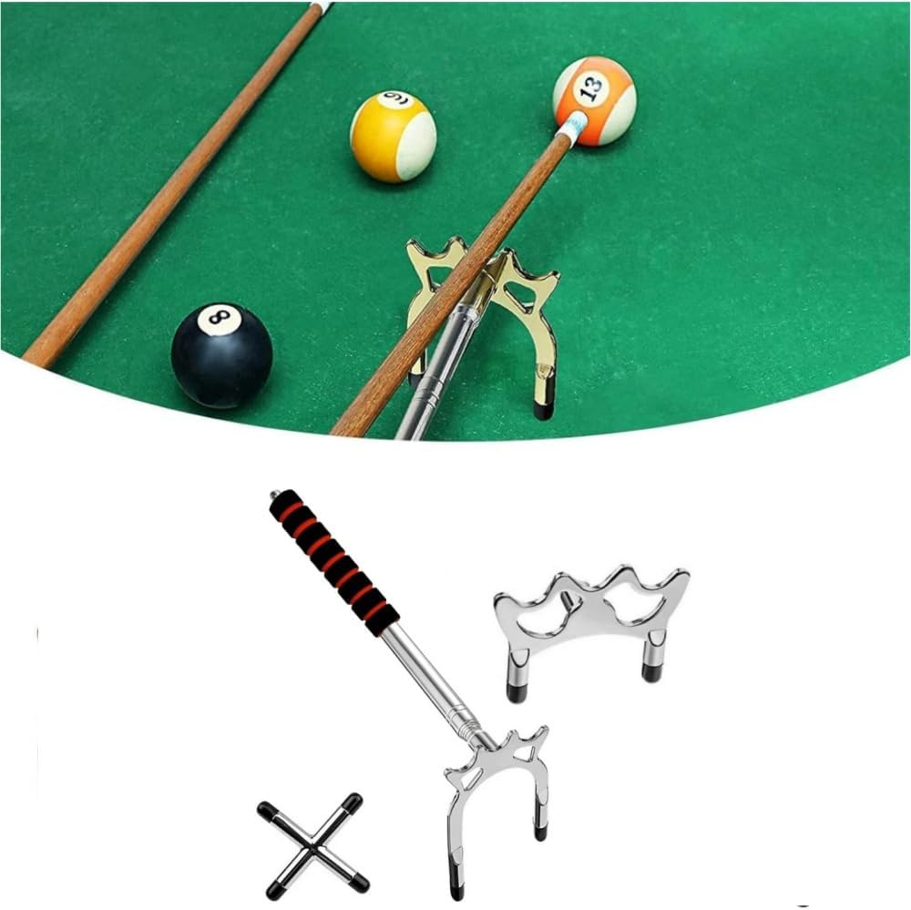 HIDOSNG Pool Cue Snooker Pool Bridge Stick Pool Table Accessories Retractable Billiards Cue Stick Bridge with 3 Pieces Removable Brass Bridge Head, Billiards Pool Cue Accessory for Pool Table（Silvery） image number 2