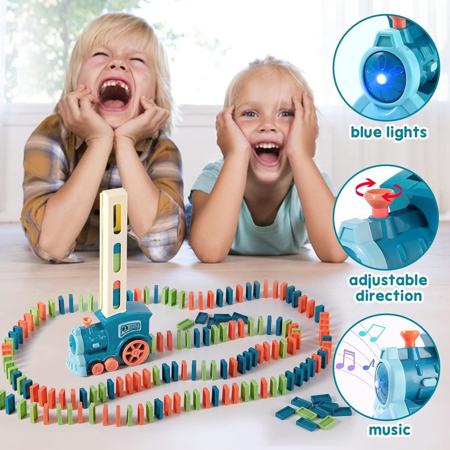 Linzezon Domino Train Toys, 200PCS Automatic Dominoes Kids Games for 3 Year Old Boys, Summer STEM Montessori Toy Autistic Toddler, Christmas Birthday Gifts Age 3-12 image number 4