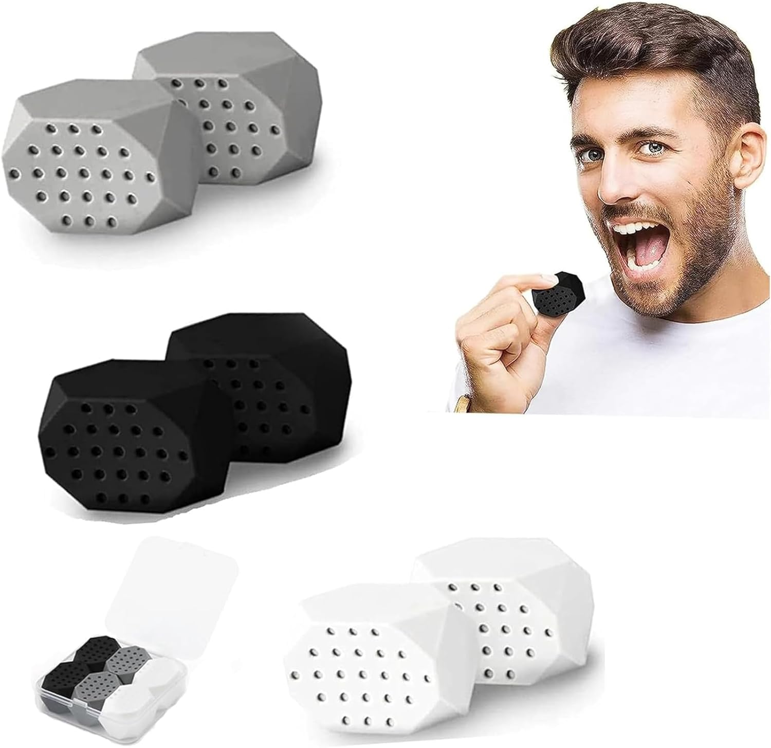 Jawline Exerciser for Men & Women - 3 Resistance Levels (6Pcs) Silicone Shaper Jaw Exerciser Tablets for Beginner, Intermediate & Advance Users image number 1