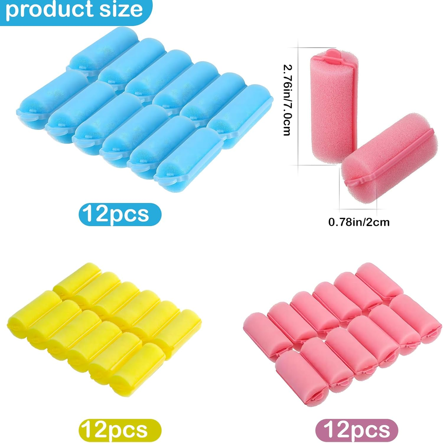 PAITOK Foam Sponge Hair Rollers for Short Hair,36Pcs Soft Curlers Flexible Sponge Curlers 20Mm Mini Foam Hair Styling Home DIY Curling Tools for Women and Kids (Pink, Yellow, Blue) image number 3