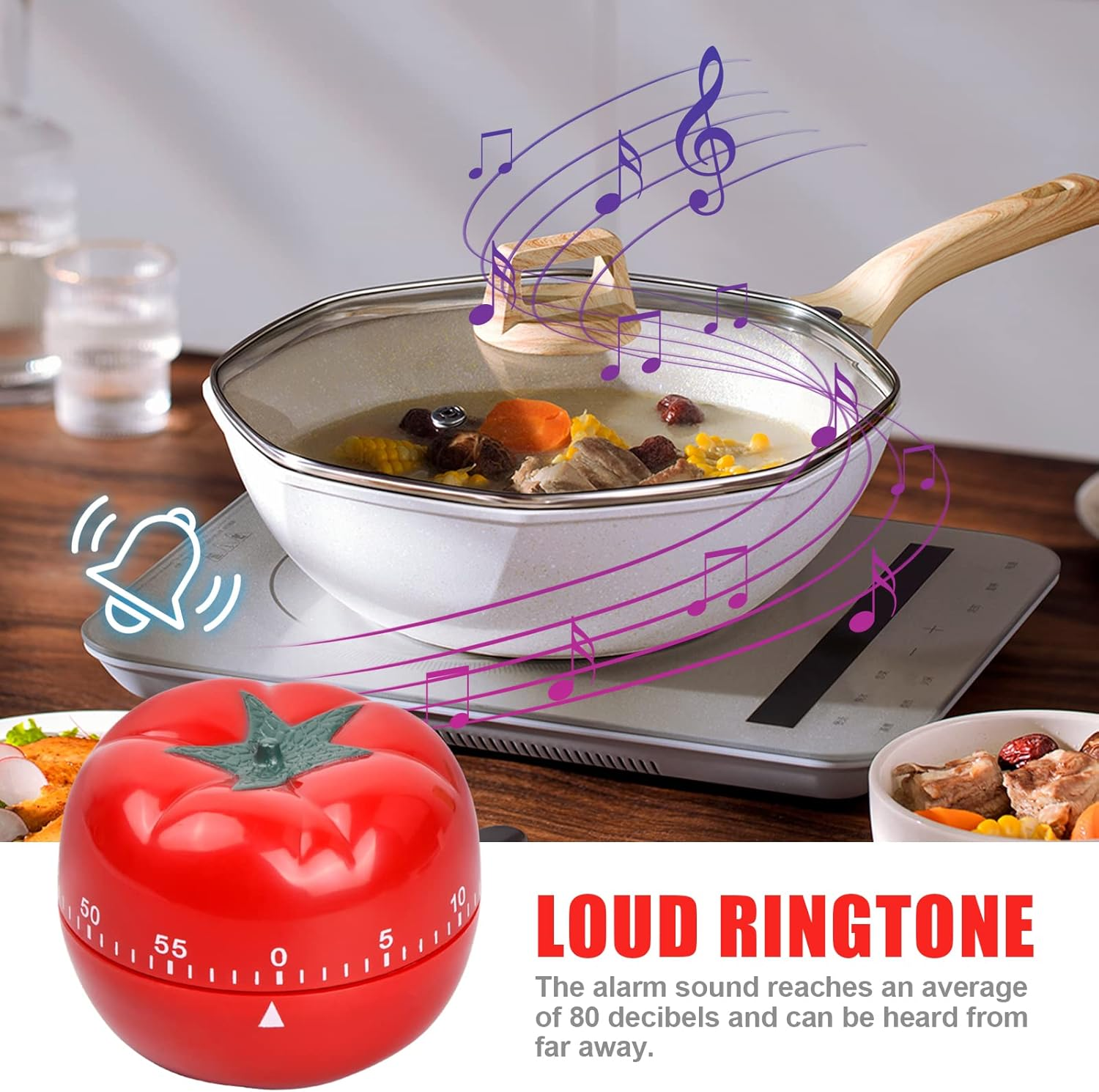 Tomato Kitchen Timer, Pomodoro Timer, Kitchen Clock Timer 60 Minute Timing Countdown for Learning/Playing/Cooking, Digital Timer for Kitchen Cooking Baking image number 5