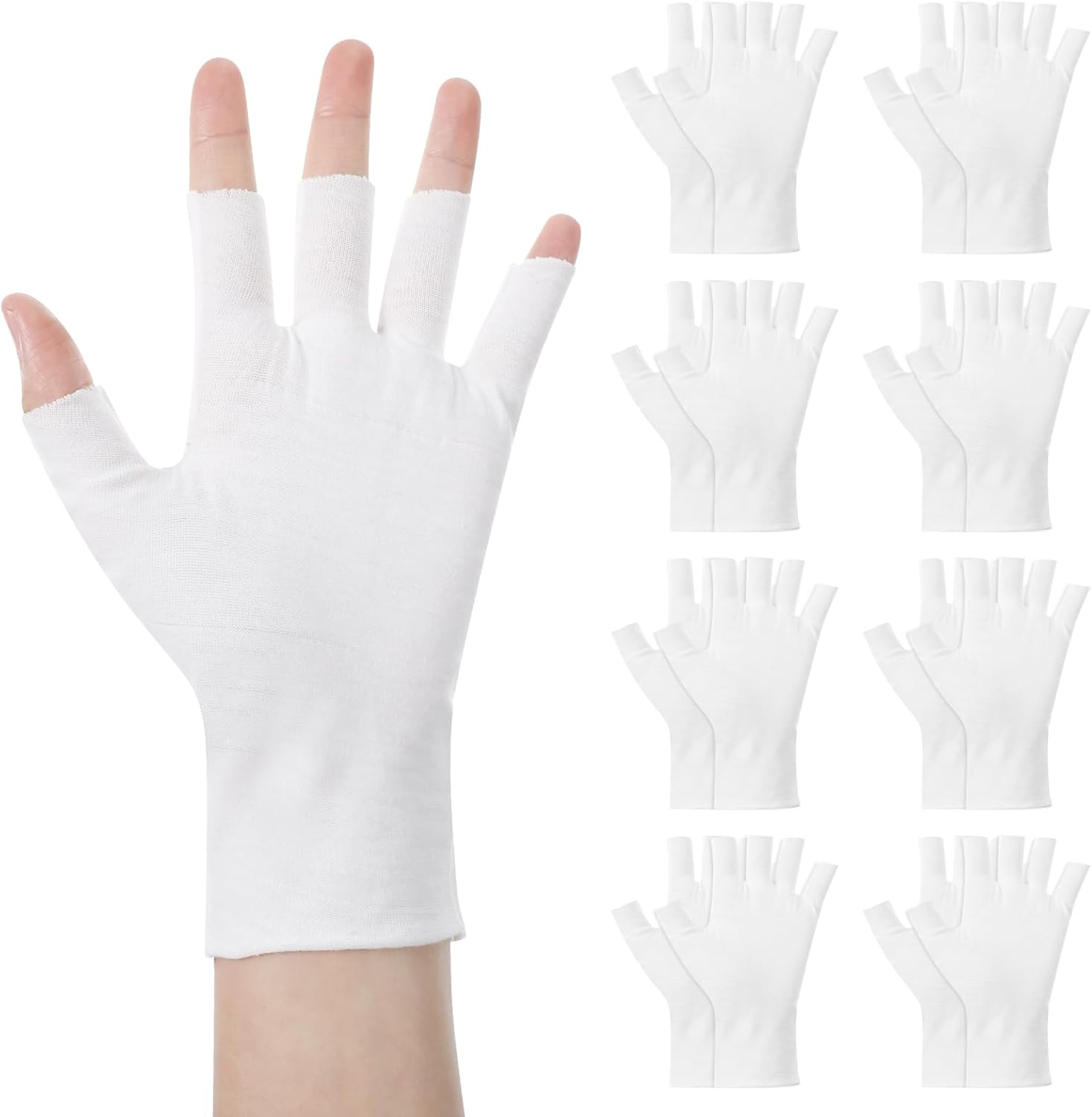 Heclia 8 Pairs White Cotton Moisturizing Gloves Fingerless Touchscreen Moisturizing Gloves for Dry Hands Sleeping, 100% Cotton Quilting Glove, Size M, Eczema Glove for Men and Women 7.09&times;4.33 Inches image number 1