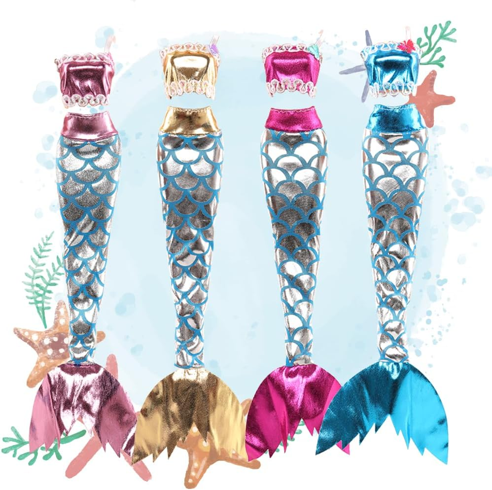 Barwa 4 Swimsuits + Pajamas + 2 Mermaid Dresses + Lifebuoy + Towel + 8 PCS Shoes + 8 Accessories for 11.5 Inch Dolls image number 4