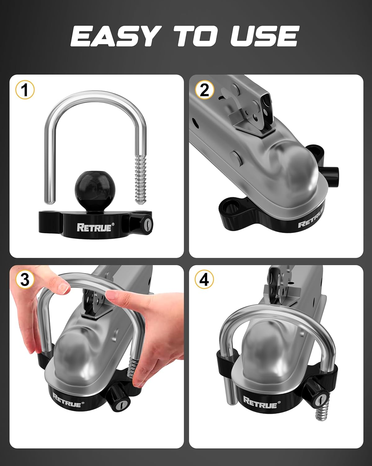 RETRUE Universal Coupler Lock Trailer Locks Ball Hitch Trailer Hitch Lock Adjustable Security Heavy-Duty Steel Fits 1-7/8 Inch, 2 Inch, 2-5/16 Inch Couplers, Black, Lightweight &hellip; image number 2