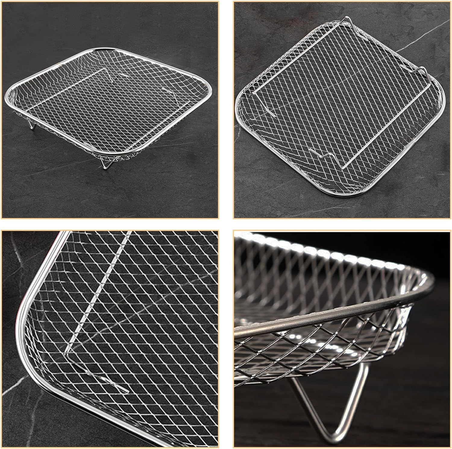 Veldtek 3-Layer Air Fryer Racks Square 304 Stainless Steel Grill Dehydrator Rack Stackable Air Fryer Basket Tray for Oven (Square) - Square image number 6