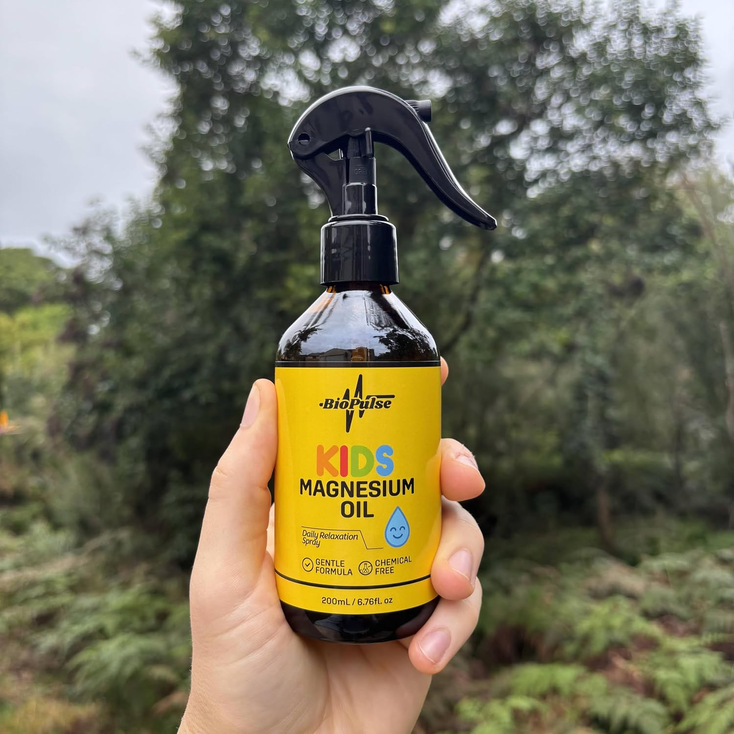 Biopulse Kids Magnesium Oil Spray 200Ml &ndash; 100% Pure & Natural, Gentle Daily Use for Children &ndash; Fragrance-Free, No Chemicals, Safe for Sensitive Skin, Amber Glass Bottle