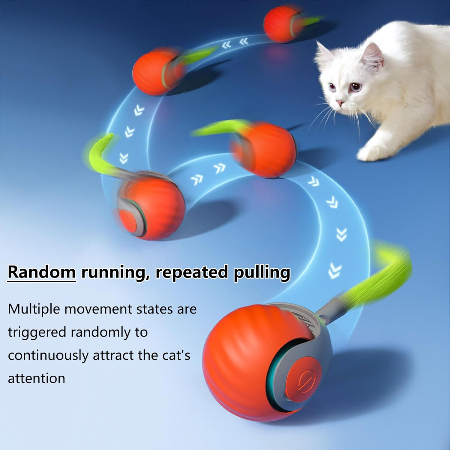 [More Tails] Speedy Tail 2.0 - with 4 Tails, Automatic Moving Cat Toy Ball with Tail, Smart Interactive Cat Toy Ball, Interactive Cats Toys for Indoor, Pet Chase Toy, Two Speed Adjustment (Blue) image number 1