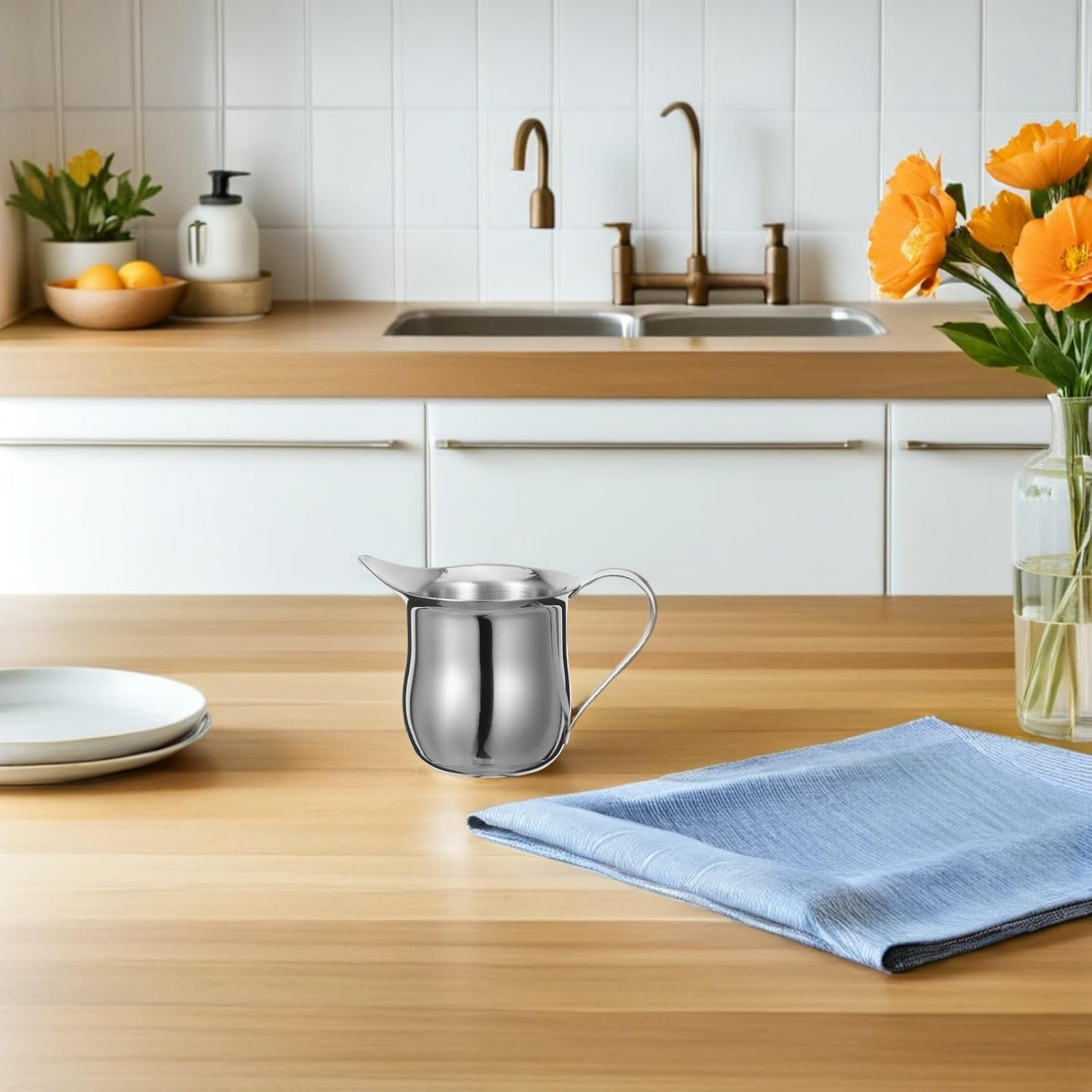 COHEALI 2Pcs 3Oz Stainless Steel Milk Frothing Jug Set, Small Coffee Steaming Pitcher Creamer Cups for Espresso and Latte, Sturdy Milk Steamer Accessories for Home and Cafe Use image number 5