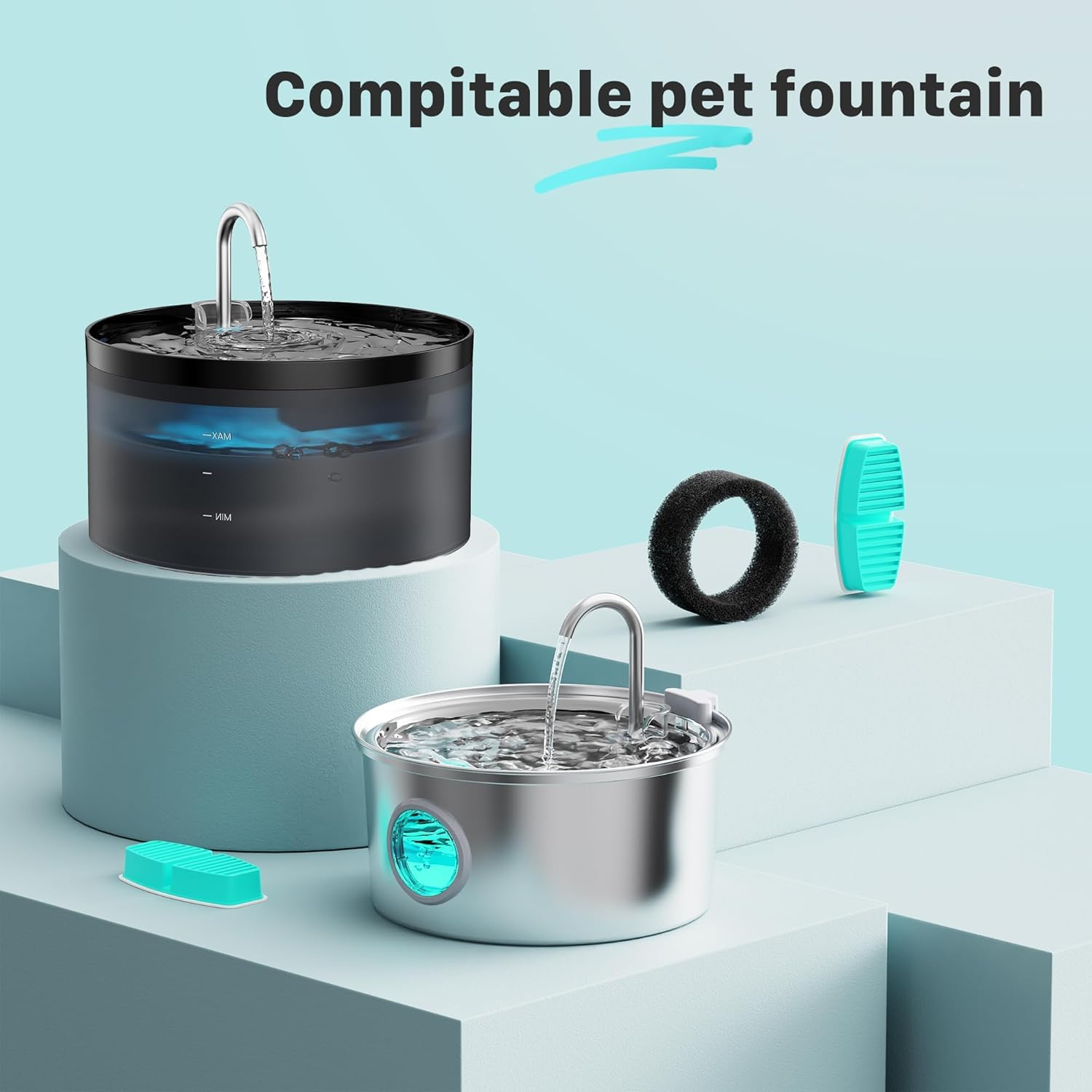 FOFNON Cat Water Fountain Filters: 12 Cat Fountain Replacement Filter for FOFNON Pet Water Fountain - 3 Months Set of Pet Fountains Filter - Including 6 Pieces Filters + 6 Pieces Sponges image number 6
