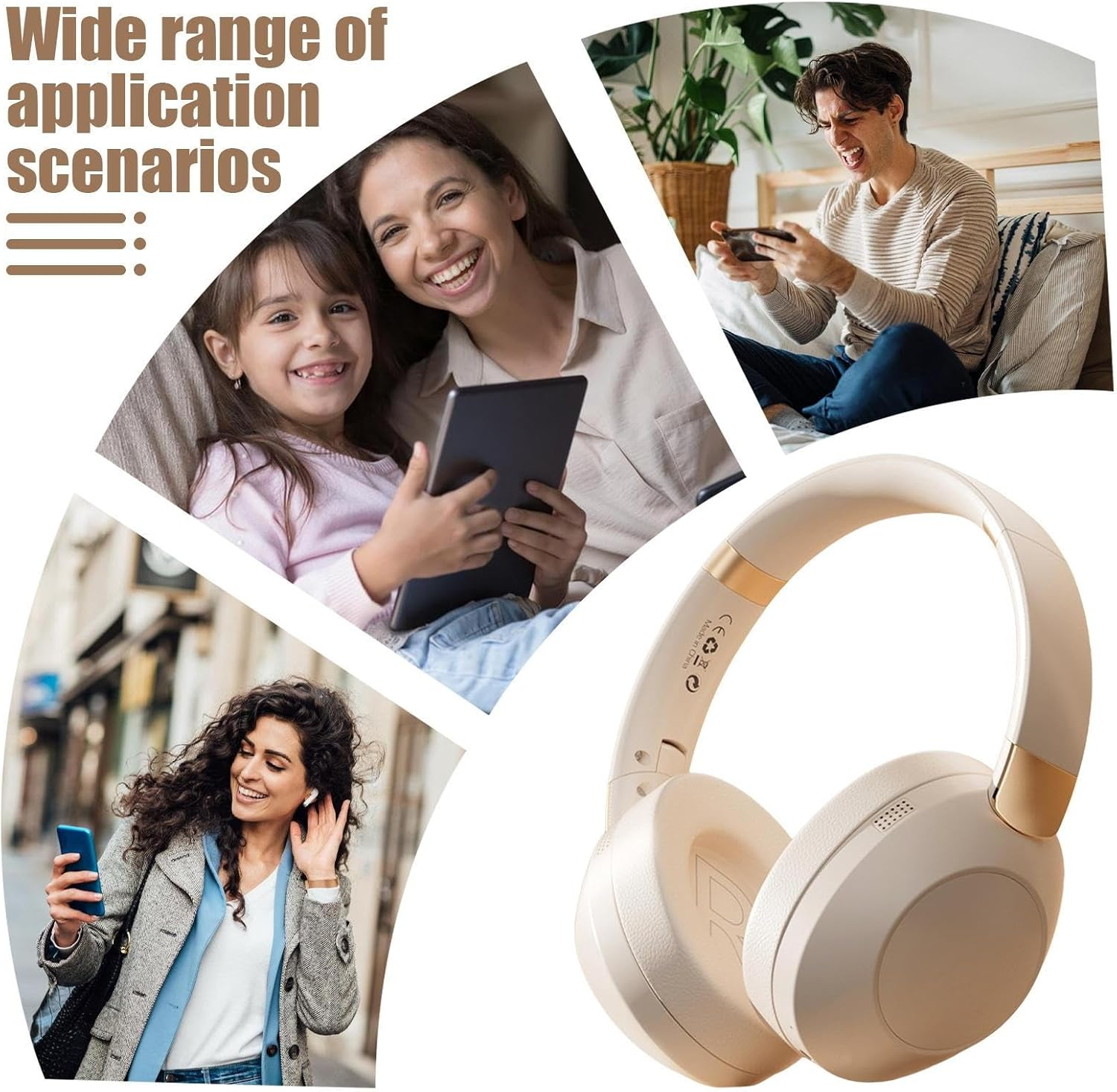 Derwrtup Wireless over Ear Headphones - Stereo Headset - Wireless over Ear Stereo Noise Cancelling Headset Foldable Headphones for Travel