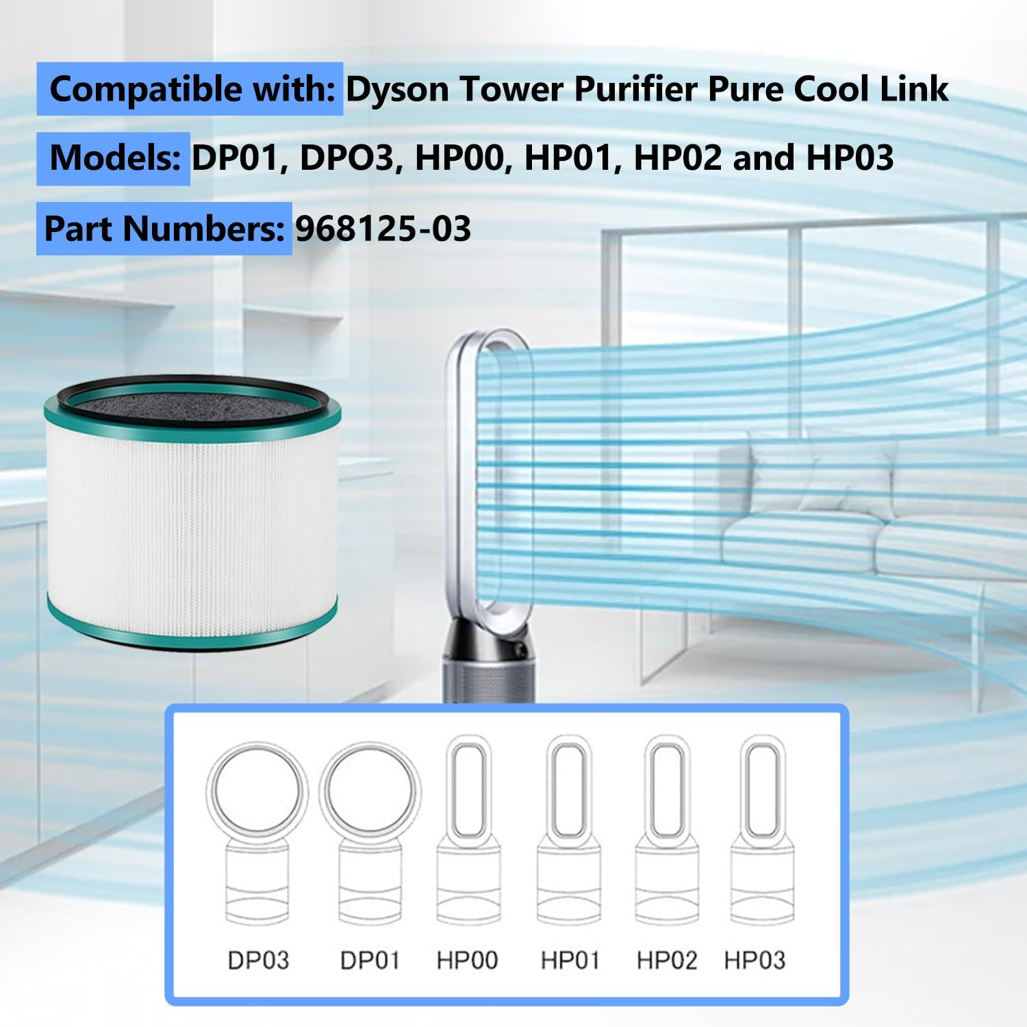 HEPA Filter Replacement for Dyson Pure Hot + Cool HP01 HP02 HP03 Air Purifier, and Dyson Pure Cool DP01 DP03 Desk Purifier, Part No. 968125-03 image number 5