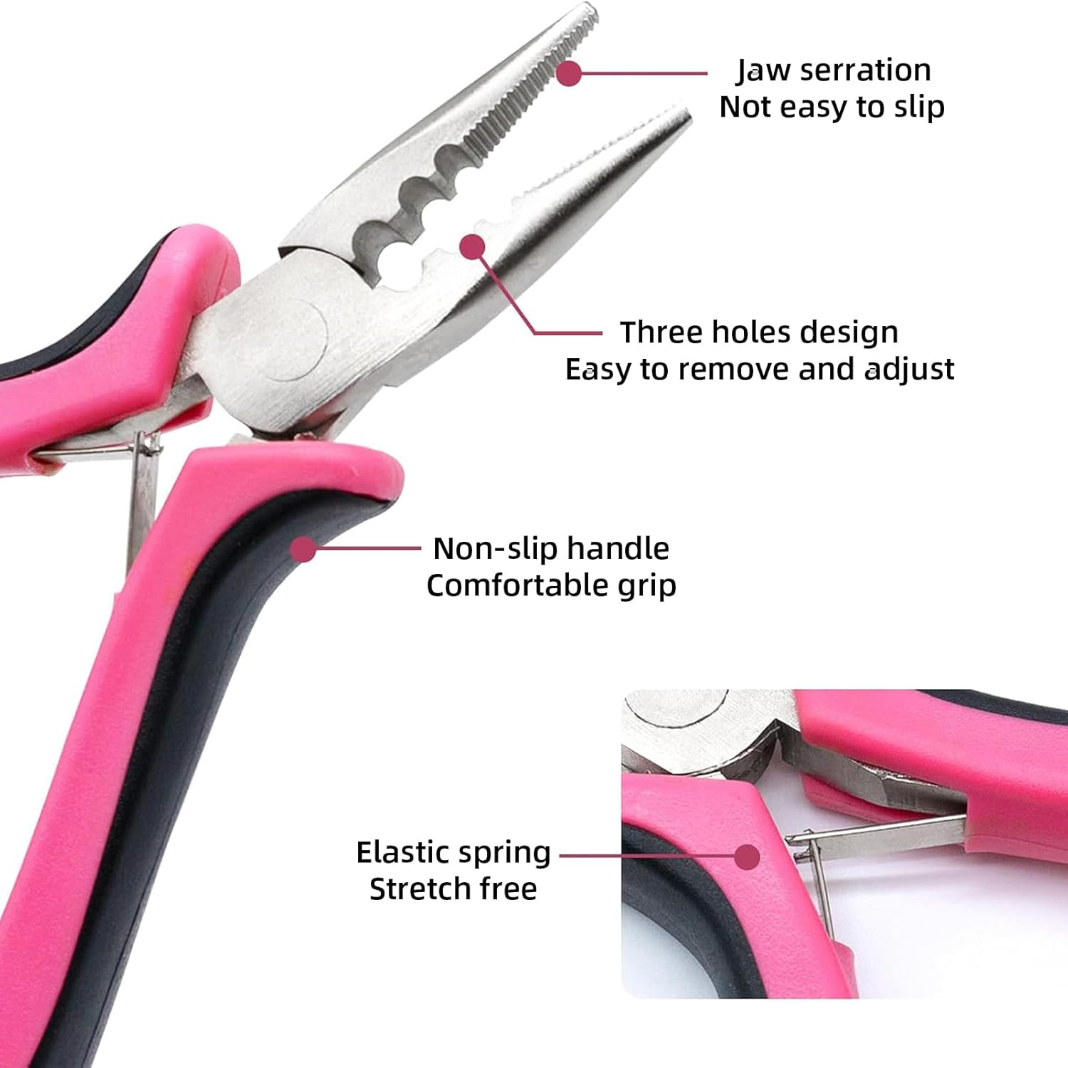 Hzqzaoan Hair Extension Pliers for Removal &ndash; Professional Hair Extensions Kit Tools with Loop Threader for Micro Rings & Nano Beads | 3-Hole Hair Extension Pliers, Hair Tools for Stylists image number 4