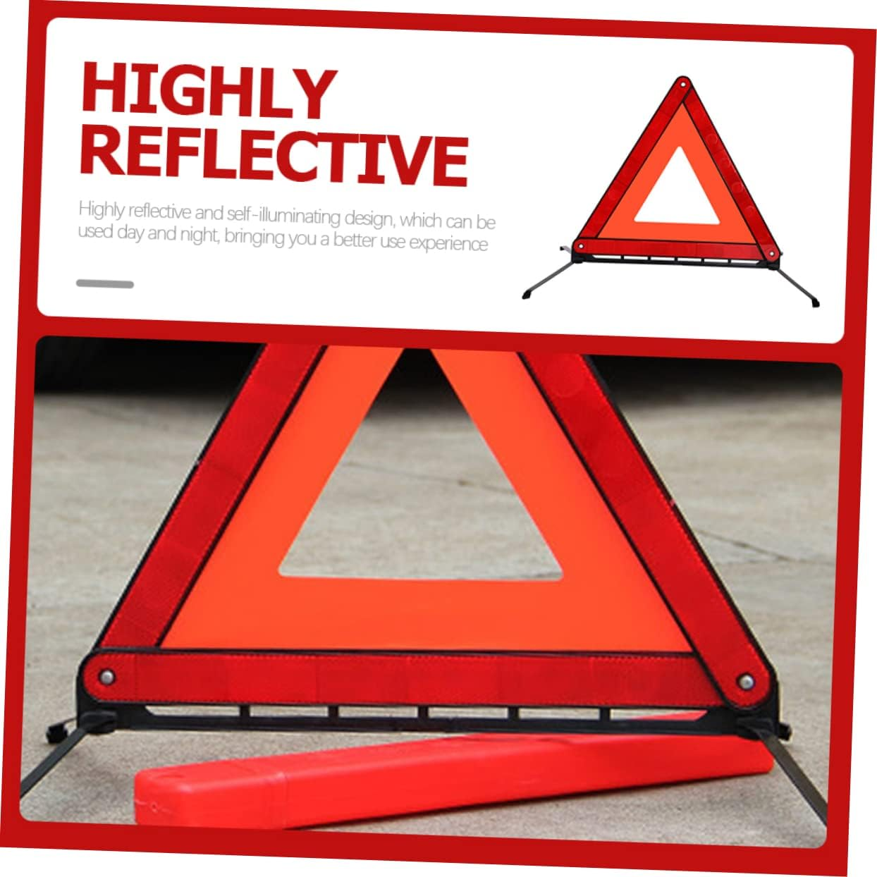 Foldable Reflective Emergency Warning Triangle Tripod Stand, Road Trip Essential Safety Triangle for Adults, Portable Car Breakdown Safety Sign image number 5