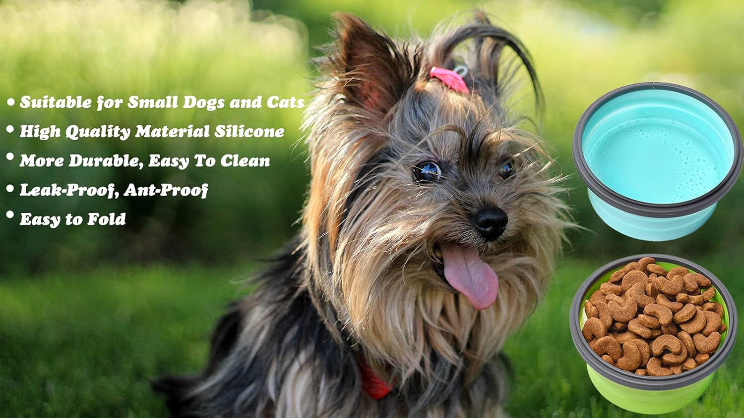 Collapsible Dog Bowls with Lids, 2 Pack Travel Dog Bowls for Small Size Dogs, Silicone Portable Dog Food Bowls Water Cup Cat Bowls Dish for Camping Traveling Walking, 12 Oz 350Ml image number 6