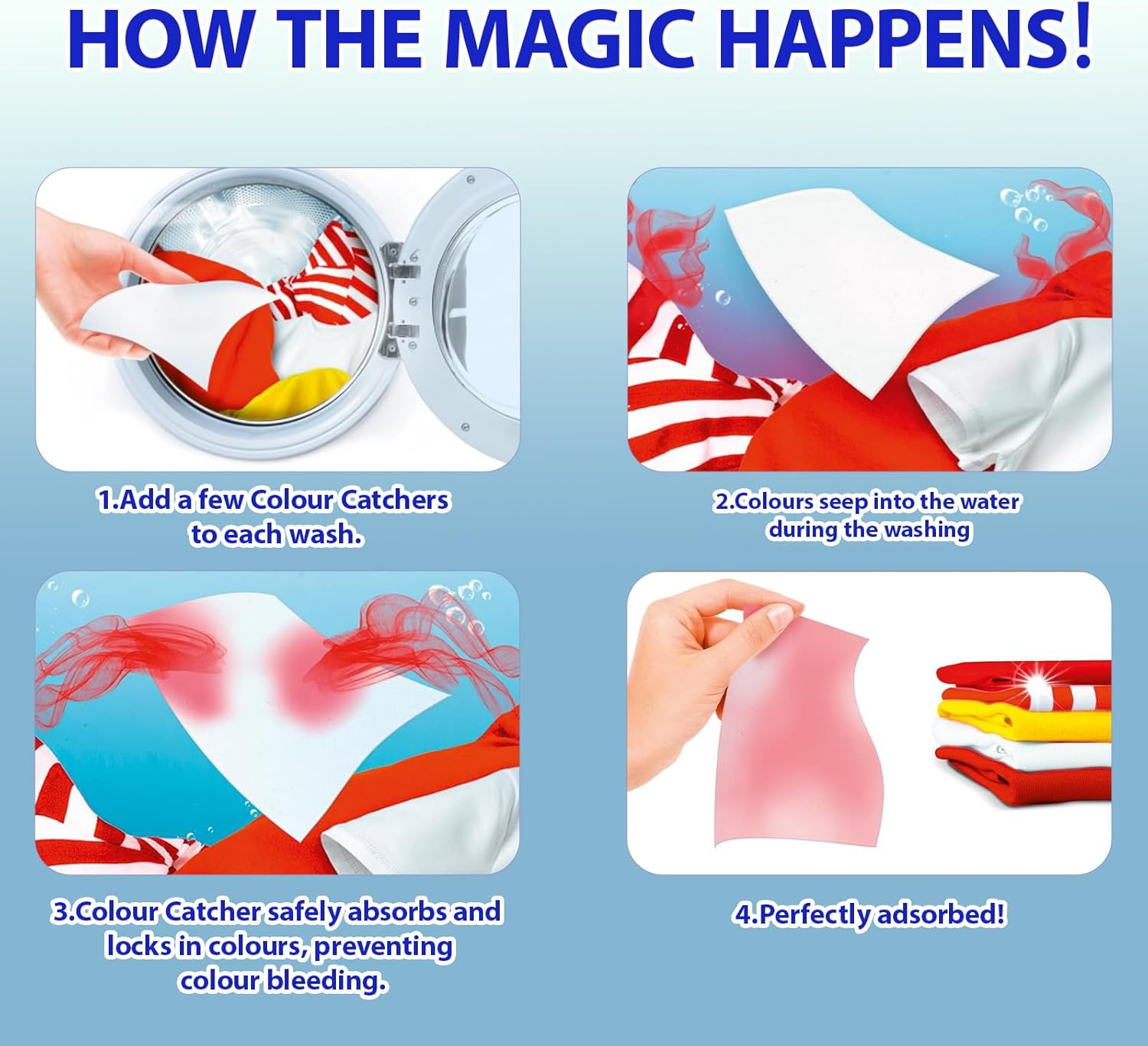 Fiohiros Colour Catchers Laundry Sheets,100 Count Dye Trapping Sheets for Washing Machine,Wash Dark Clothes Trapping Dye image number 5