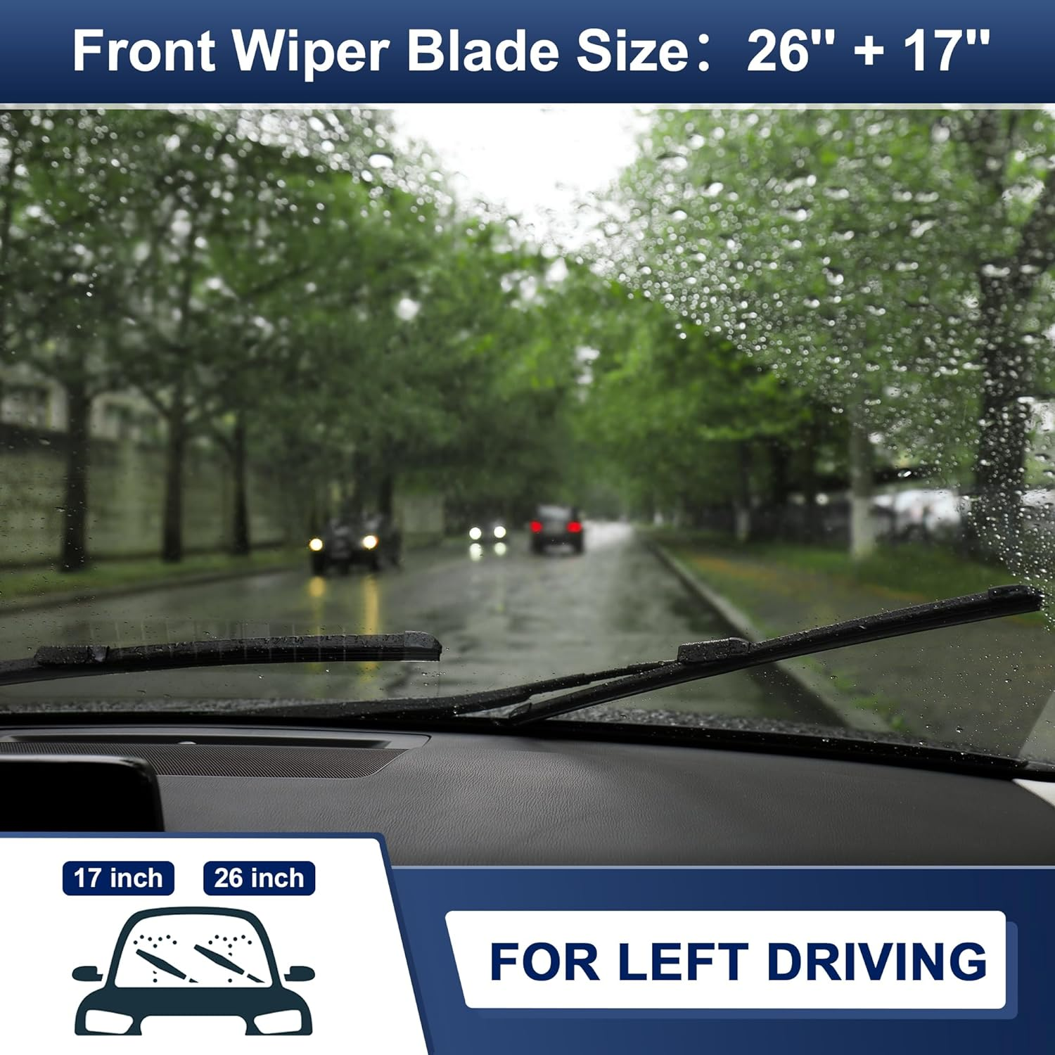 X AUTOHAUX 2Pcs 26"+17" Silicone Front Windshield Wiper Blade for Nissan Qashqai J11 2013-2020 Windscreen Wiper OE Replacement Set All-Seasons J/U Hook image number 5