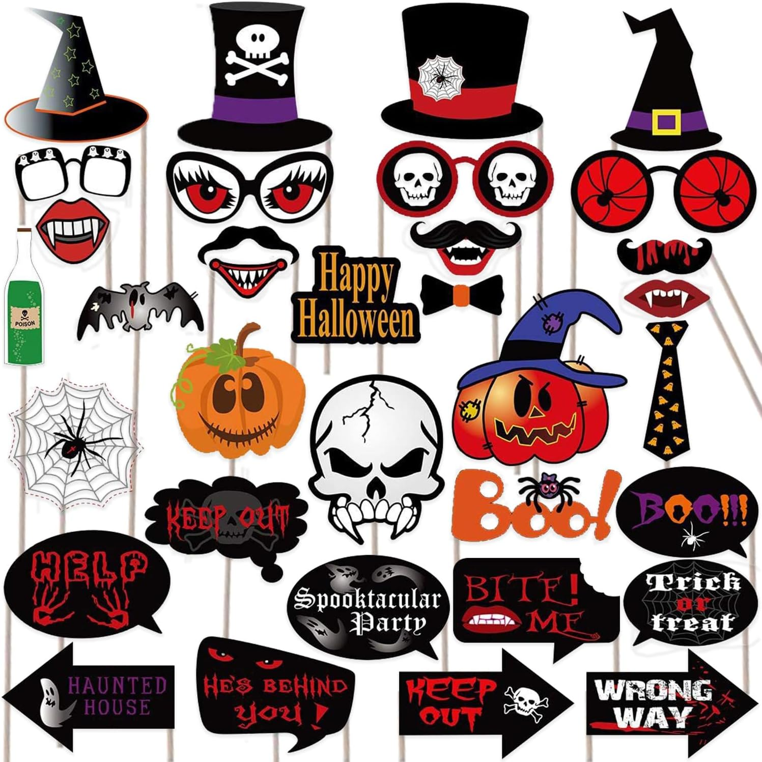 Halloween Photo Booth Props Kit Halloween Party Photo Props Decorations Party Favors for Halloween Party Photography Decoration 35Pcs image number 2