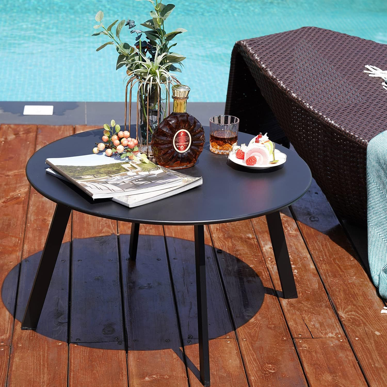 Grand Patio Outdoor Coffee Table, Steel Weather-Resistant Outdoor Side Table, Round, Black image number 1