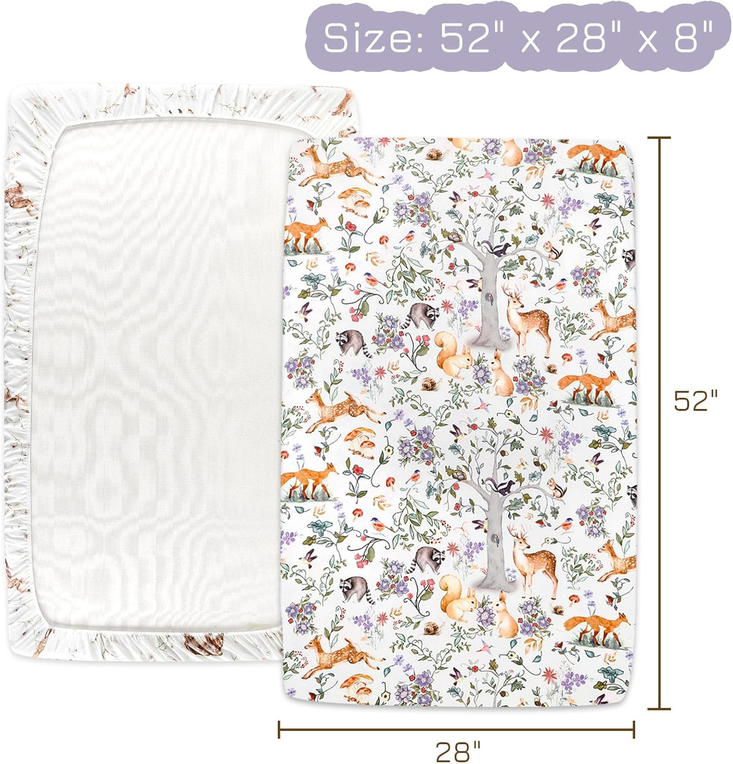 Fitted Crib Sheet 2 Pack, Crib Sheets 28"X 52" for Boys & Girls, Super Soft Breathable Toddler Bed Sheets for Standard Crib & Toddler Bed Mattress, Woodland Animal image number 1