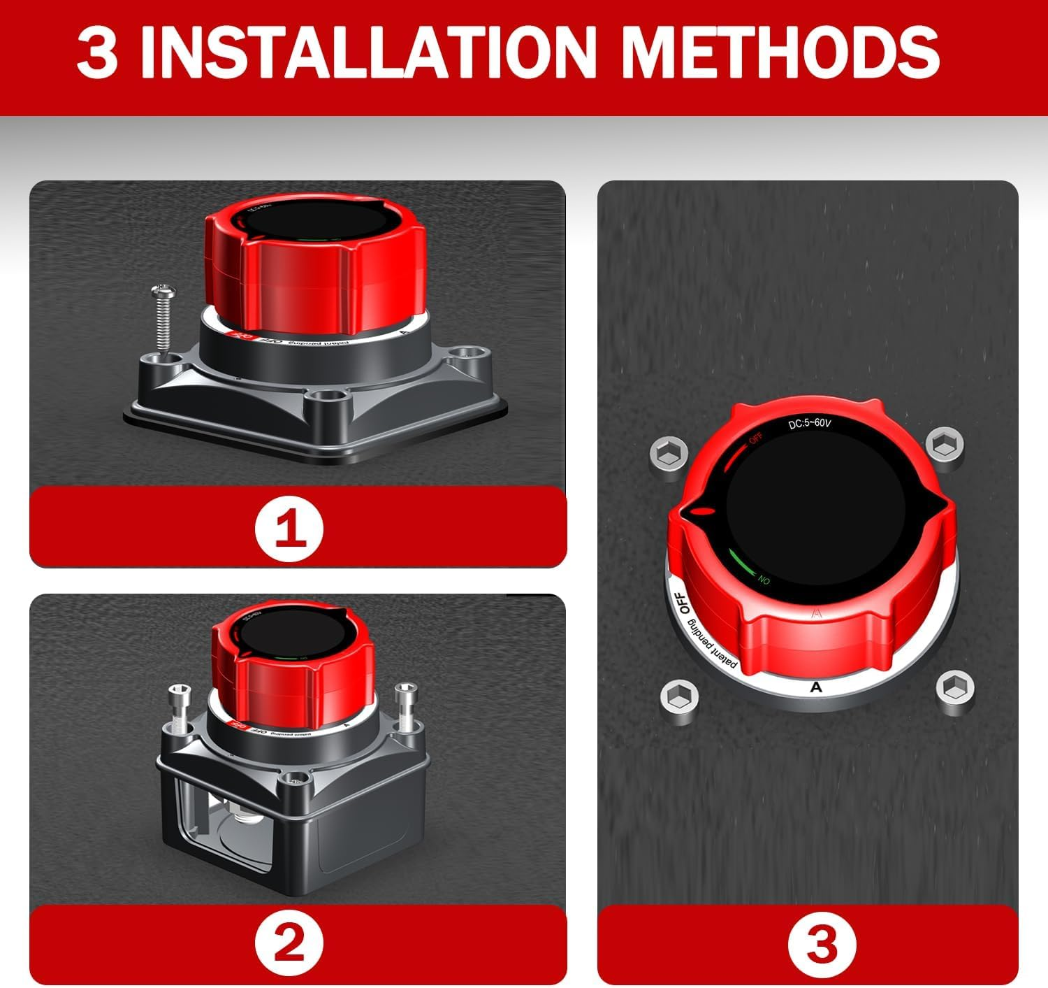 Upgrade Battery Disconnect Switch with Voltmeter, DC 5-60V Master Isolator Cut/Shut off Switch for Marine Boat Car Truck Camper RV Trailer Vehicles Engine Application (On/Off) image number 4