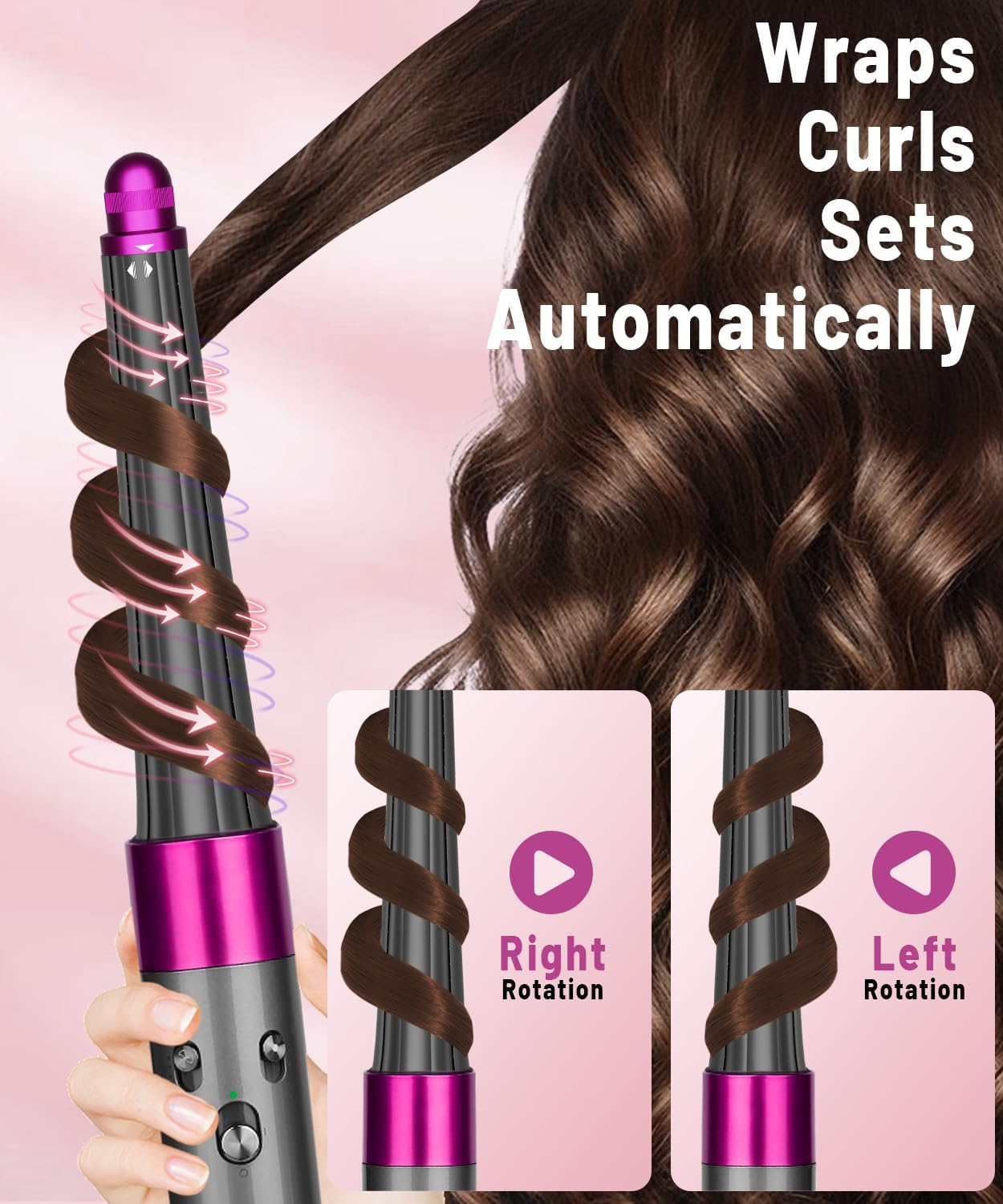 PUREGUST 0.78In-1.4In Conical Long Barrels Attachment for Dyson Airwrap HS01 HS05 Accessories, 20MM-36MM Auto-Wrap Curling Iron Curlers for Professional Barrels Curl and Wave Curl Hair, Rose image number 5