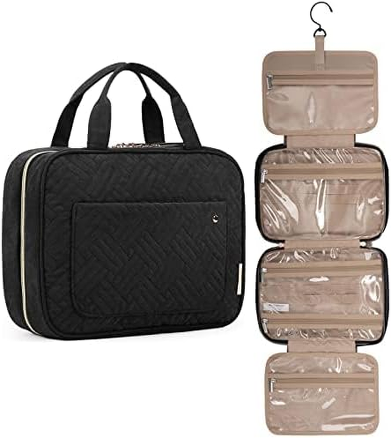 BAGSMART Toiletry Bag Travel Bag with Hanging Hook, Water-Resistant Makeup Cosmetic Bag Travel Organizer for Accessories, Shampoo, Full Sized Container, Toiletries, Pink Large