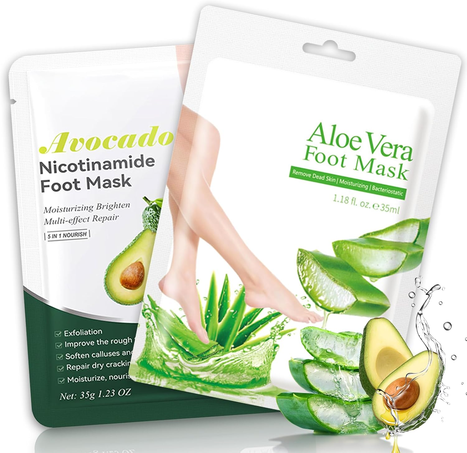 2 Pairs Foot Peel Mask, Feet Exfoliating Mask, Moisturizing Socks, Restoring Cracked Heel Dead, Dry & Hard Skin, Removes Dead Skin & Repairs Heels for Soft Feet, Aloe + Avocado image number 5
