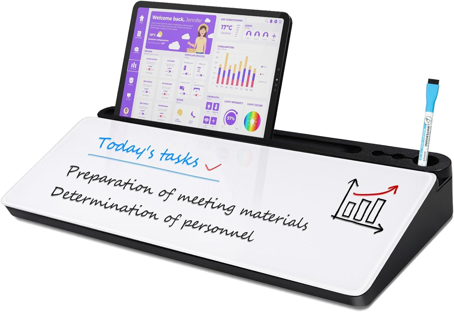 Glass Desktop Whiteboard, Computer Keyboard Stand, 18 X 40 Cm Small White Board with Drawer - Desk Organizer for Office, Home, School